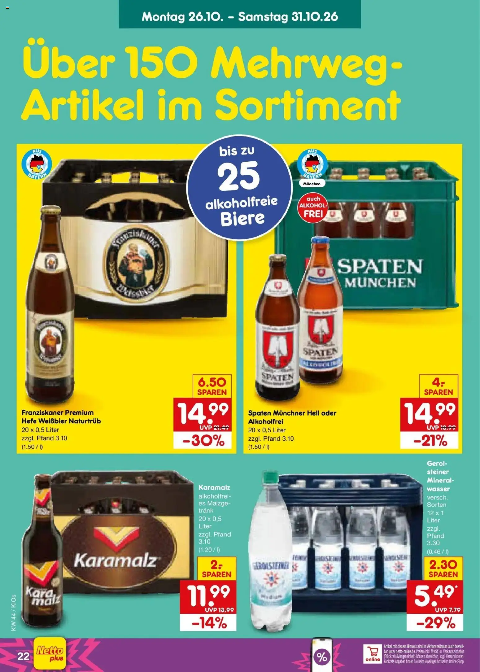 Netto Marken-Discount Prospekt Mistelbach (ab 26.10.2026) » Angebote | Seite: 30 | Produkte: Franziskaner, Weißbier, Wasser, Hefe weissbier