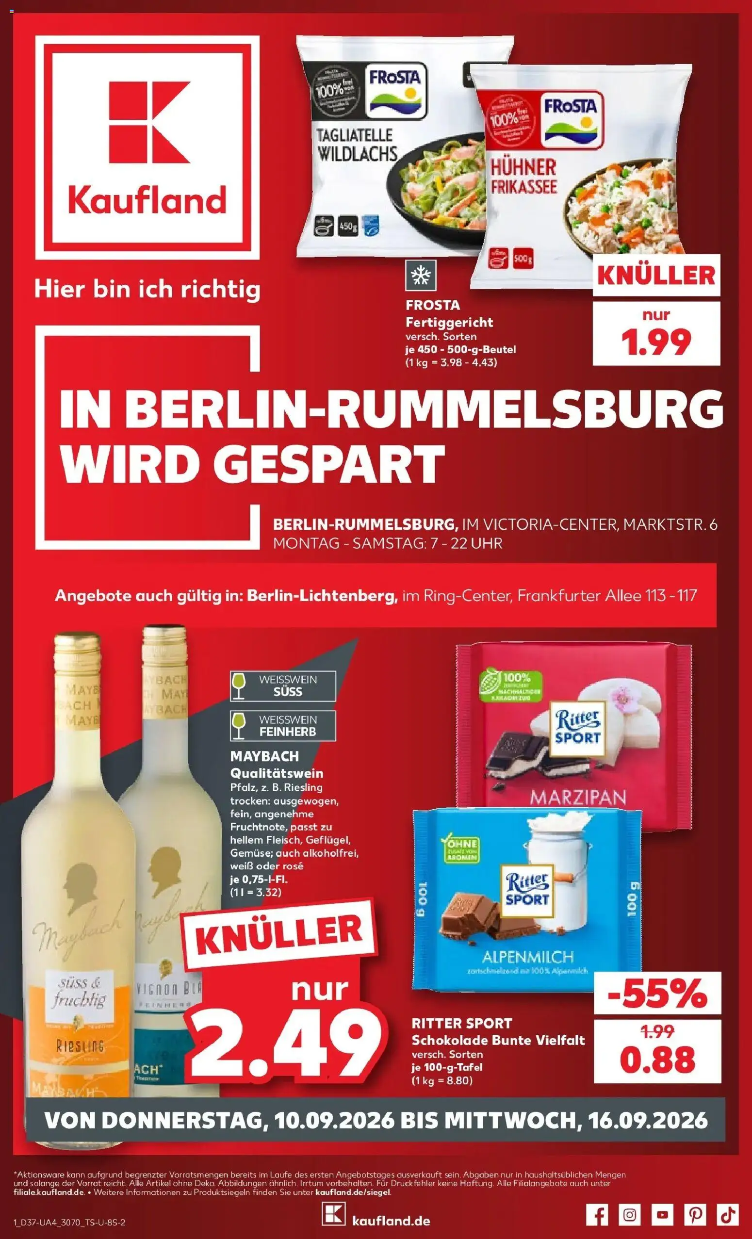 Prospekt Kaufland ab 10.09.2026 » Angebote Online zum Blättern | Seite: 1 | Produkte: Schokolade, Weißwein, Ritter sport, Uhr