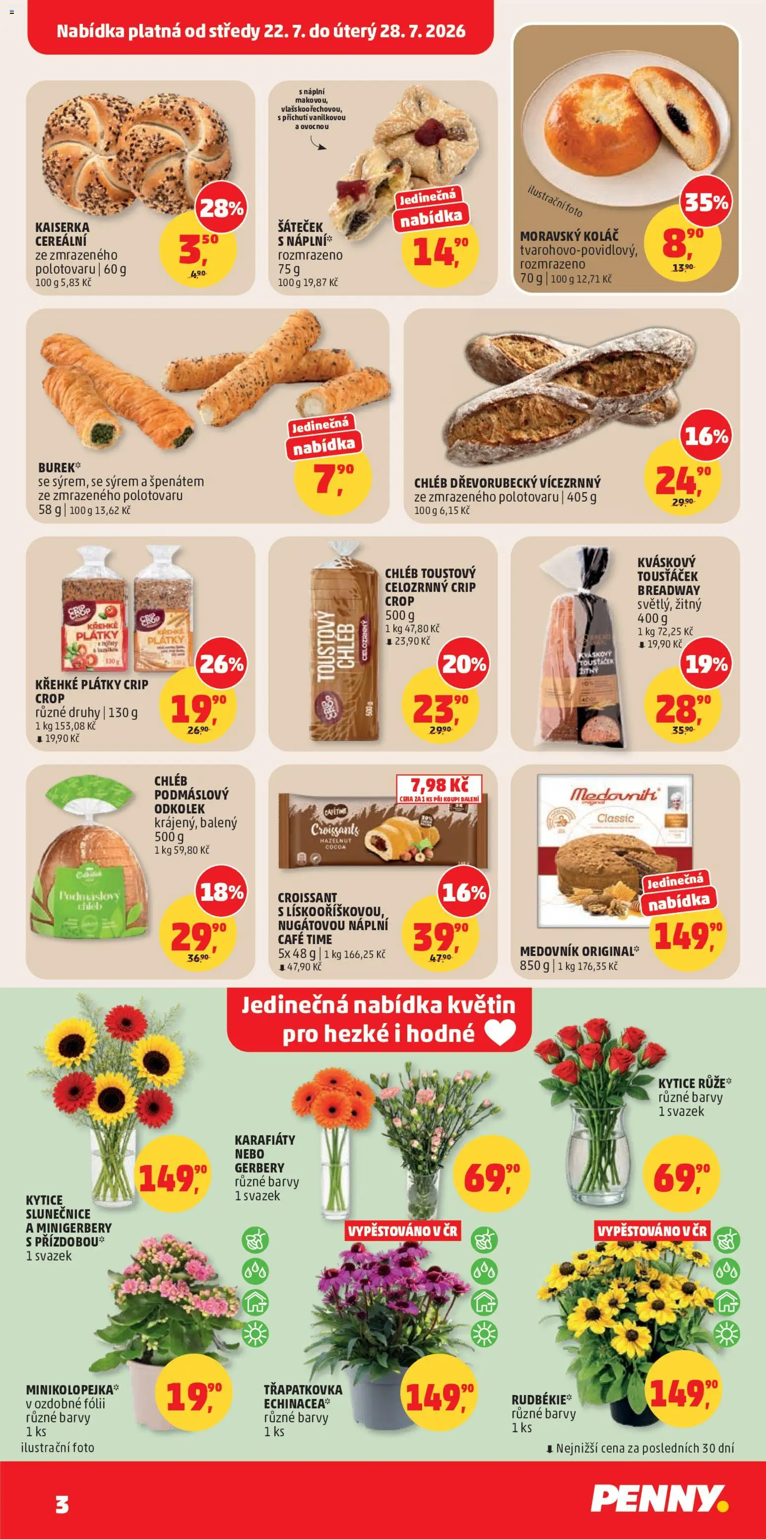 Penny Market leták od 22.07.2026 | Strana: 3 | Produkty: Kaiserka, Crip Crop, Medovník, Burek