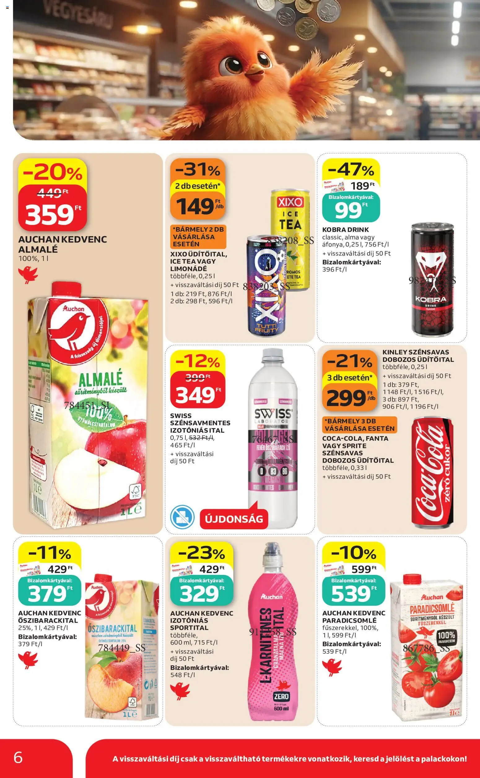 Auchan akciós ujság - amely érvényes a következő dátumtól: 2026.10.29. | Oldal: 6 | Termékek: Üdítőital, Őszibarack, Limonádé, Tea