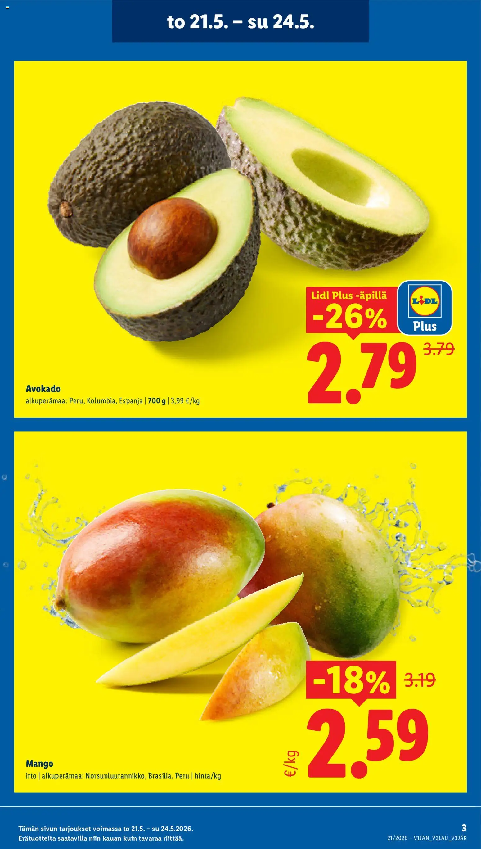 Lidl tarjoukset - Helsinki – voimassa 21.05.2026 alkaen | Sivu: 3 | Tuotteet: Mango, Avokado