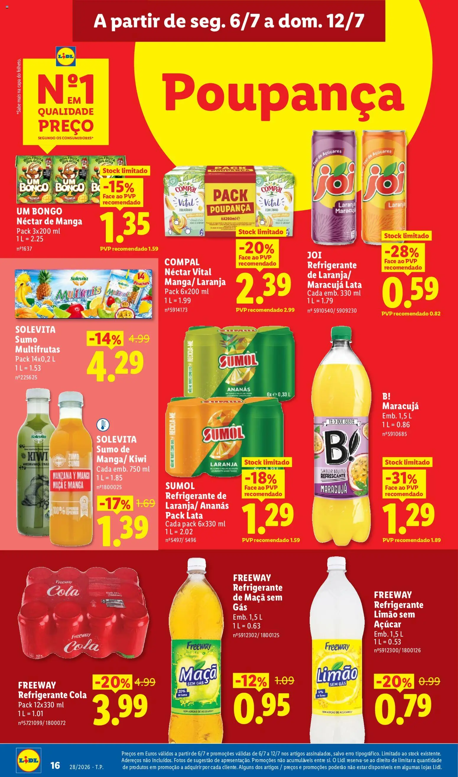 Lidl folheto │ válido de 06/07/2026 | Página: 16 | Produtos: Agua, Sumo, Kiwi, Soda