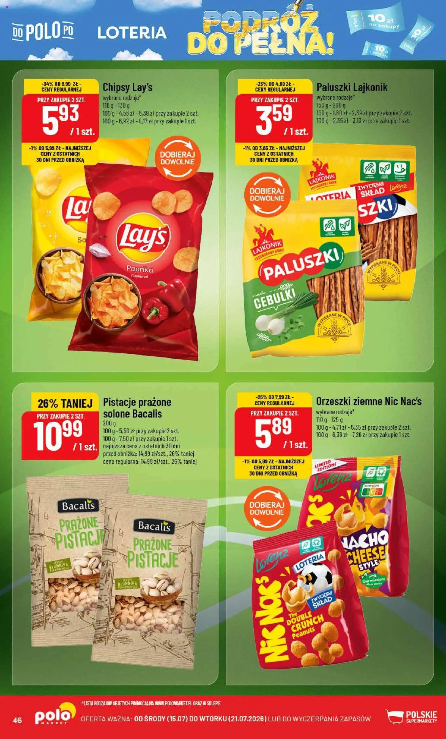 POLOmarket gazetka od 15.07.2026 | Strona: 46 | Produkty: Chipsy, Paluszki, Orzeszki ziemne, Orzeszki