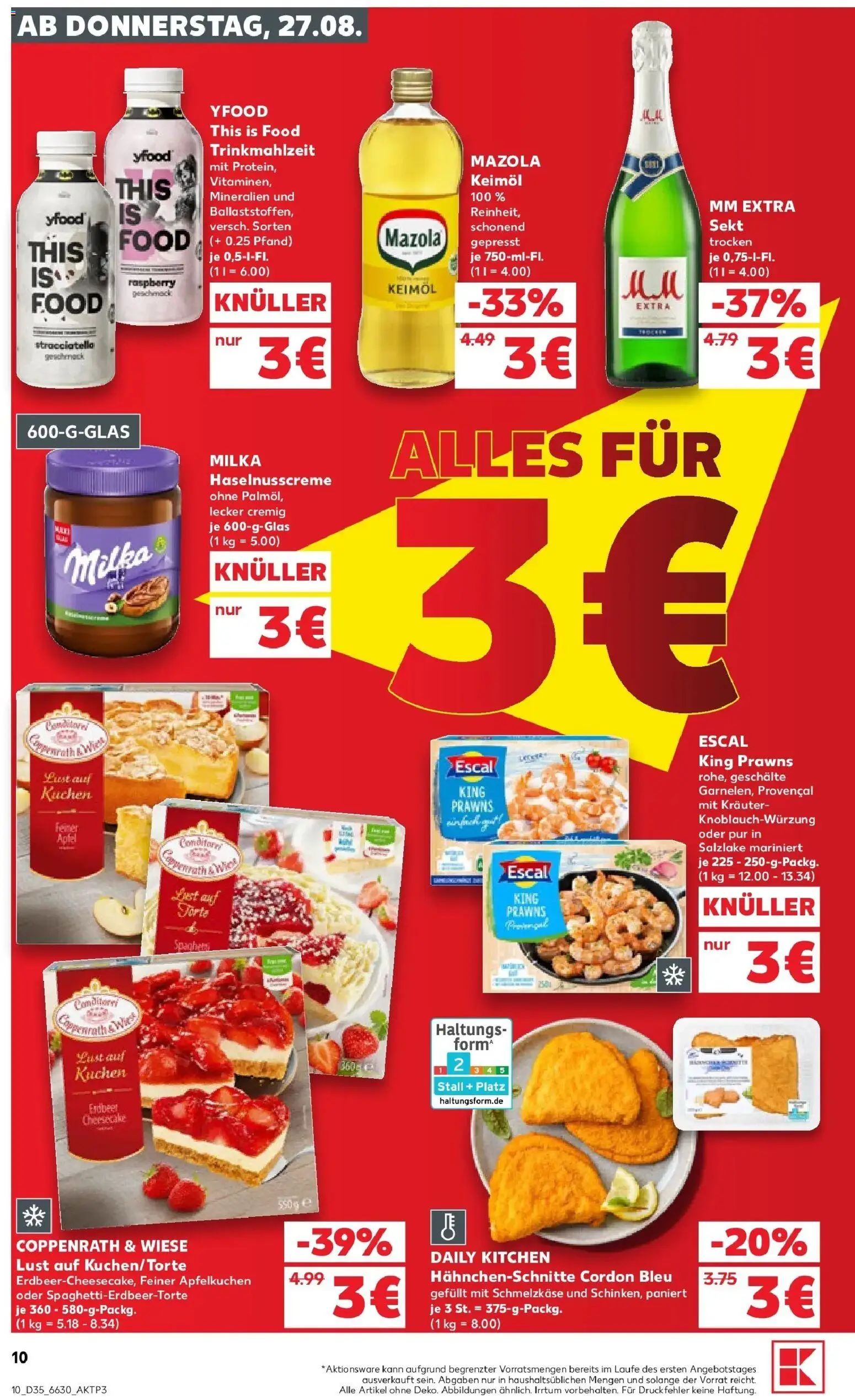 Prospekt Kaufland ab 27.08.2026 » Angebote Online zum Blättern | Seite: 10 | Produkte: Spaghetti, Sekt, Milka, Kuchen