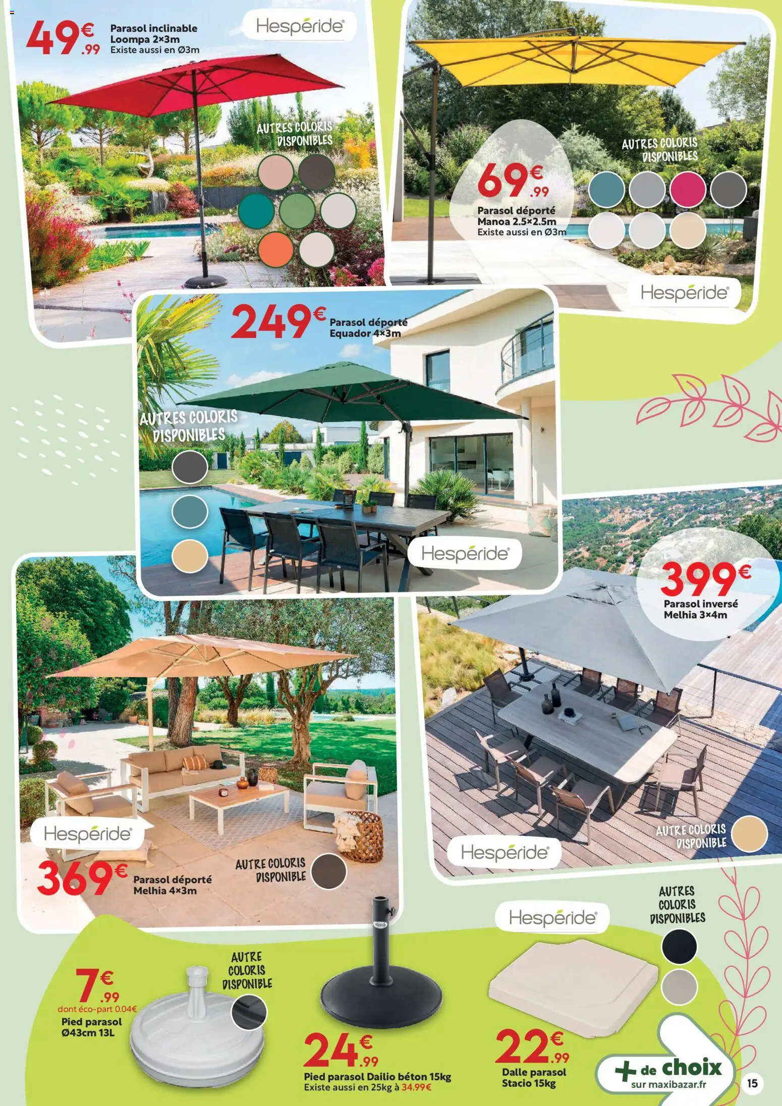 {H1} | Page: 15 | Produits: Parasol inclinable, Parasol déporté, Parasol