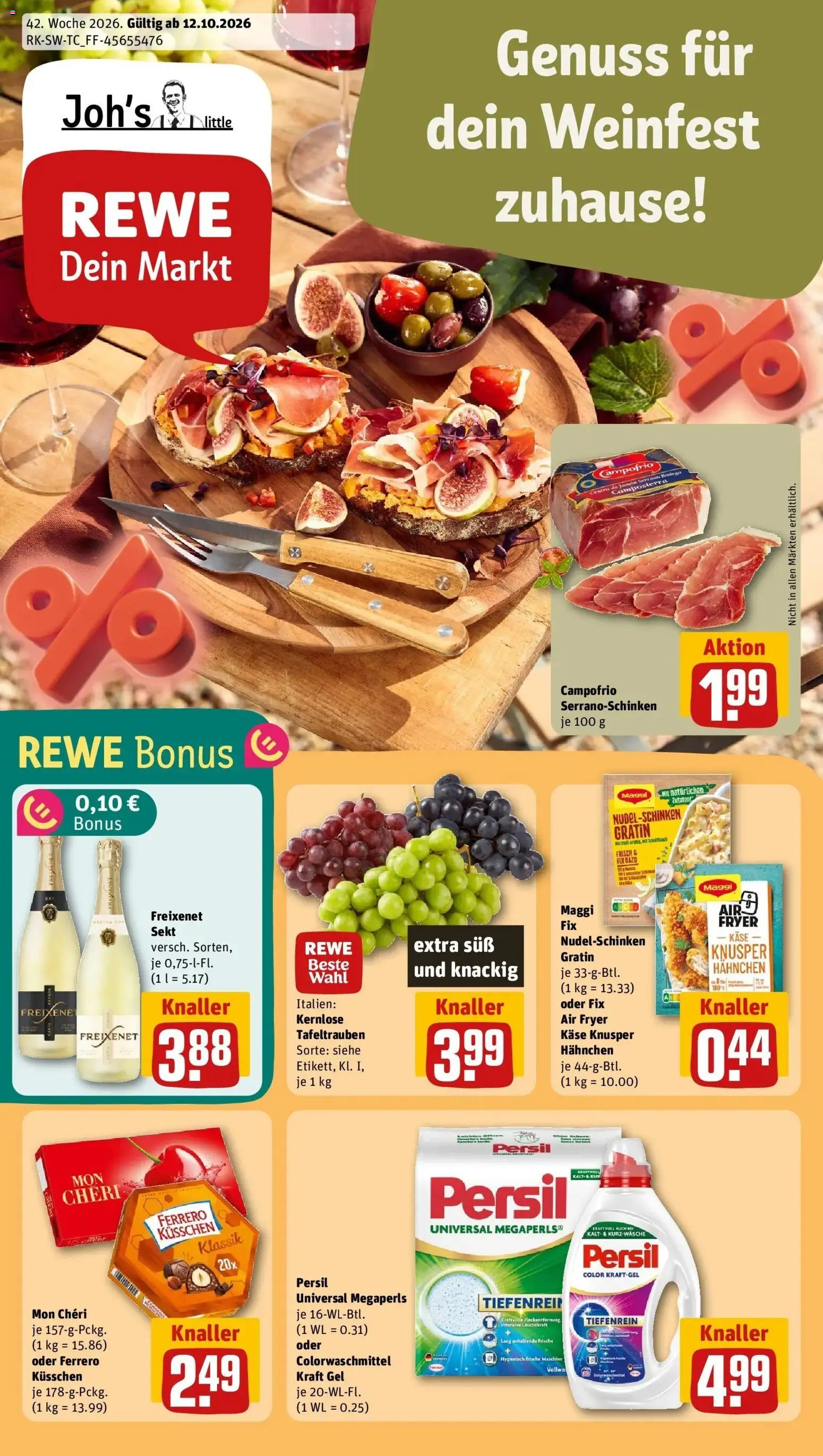REWE Prospekt ab 12.10.2026 zum Blättern » Angebote | Seite: 1 | Produkte: Hahnchen, Käse, Persil, Mon cheri