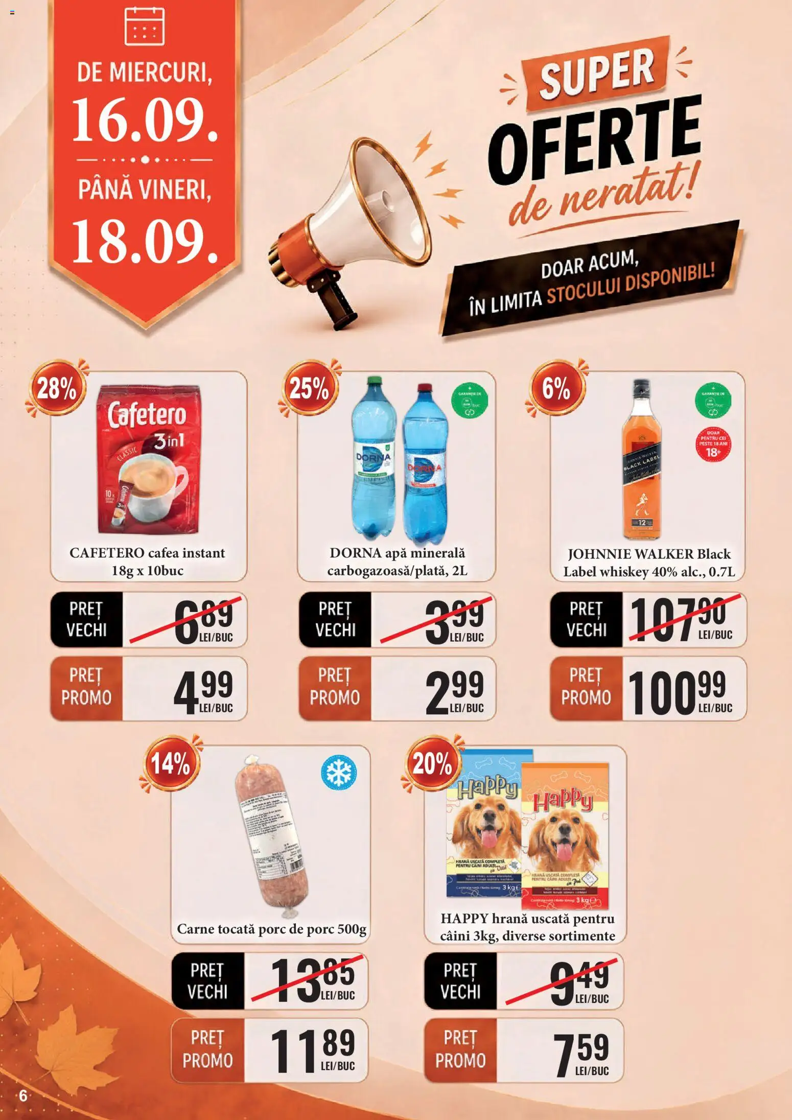 Noul catalog CBA – valabil de la 16.09.2026 | Pagină: 6 | Produse: Apa minerala, Cafea, Pește, Whiskey