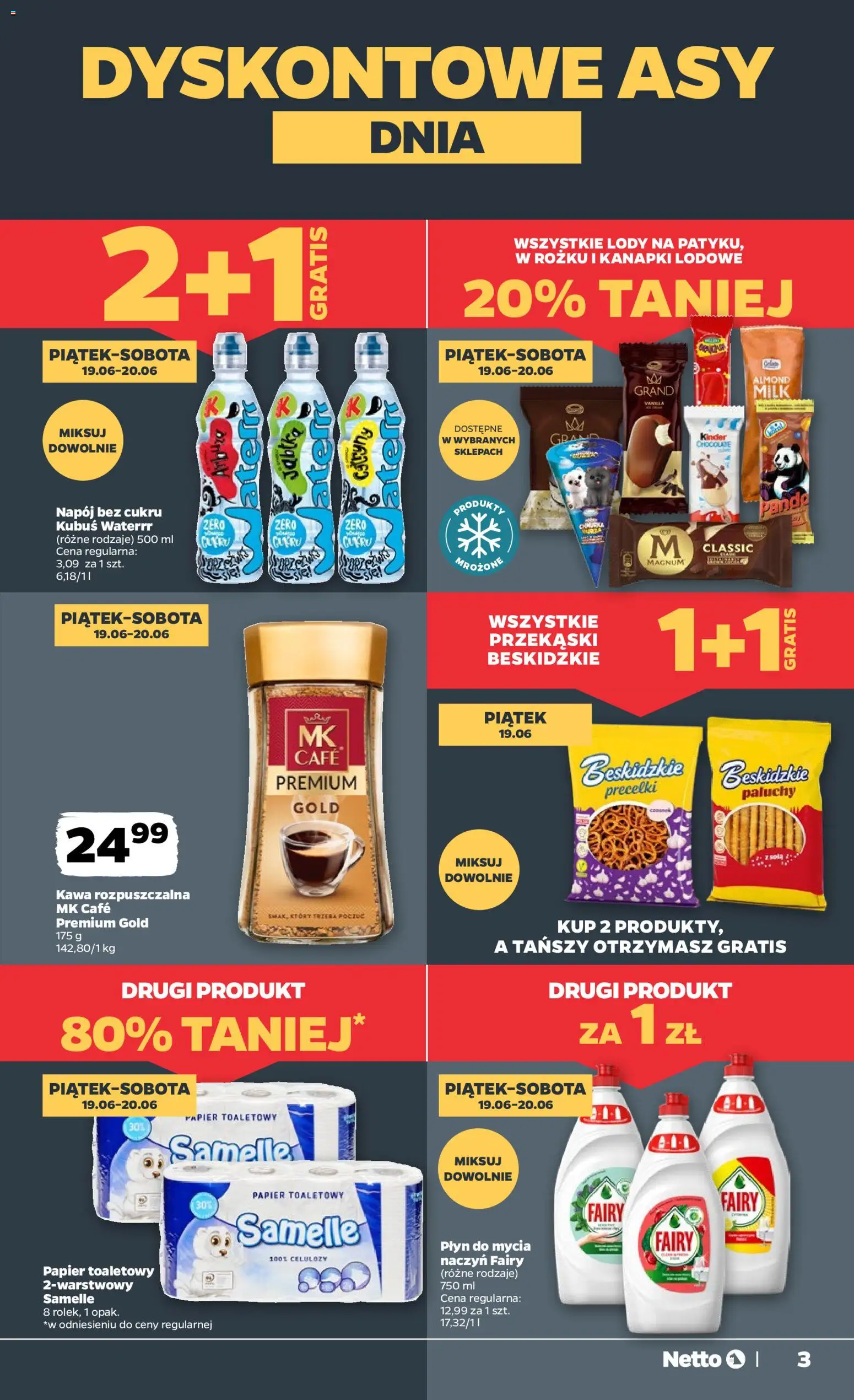Netto gazetka od czwartku spożywcza od 18.06.2026 | Strona: 3 | Produkty: Papier toaletowy, Kawa rozpuszczalna, Fairy, Lody