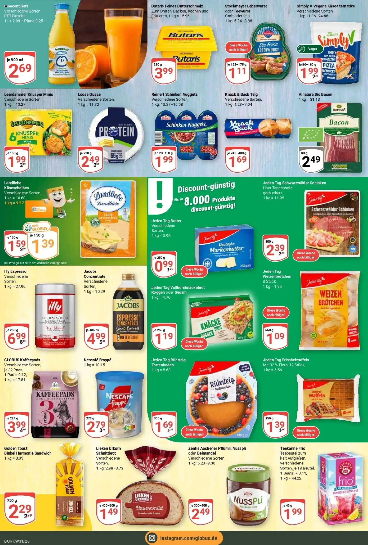 Globus Prospekt Duisburg – gültig ab 27.07.2026 | Seite: 15 | Produkte: Butter, Waffeln, Brot, Saft