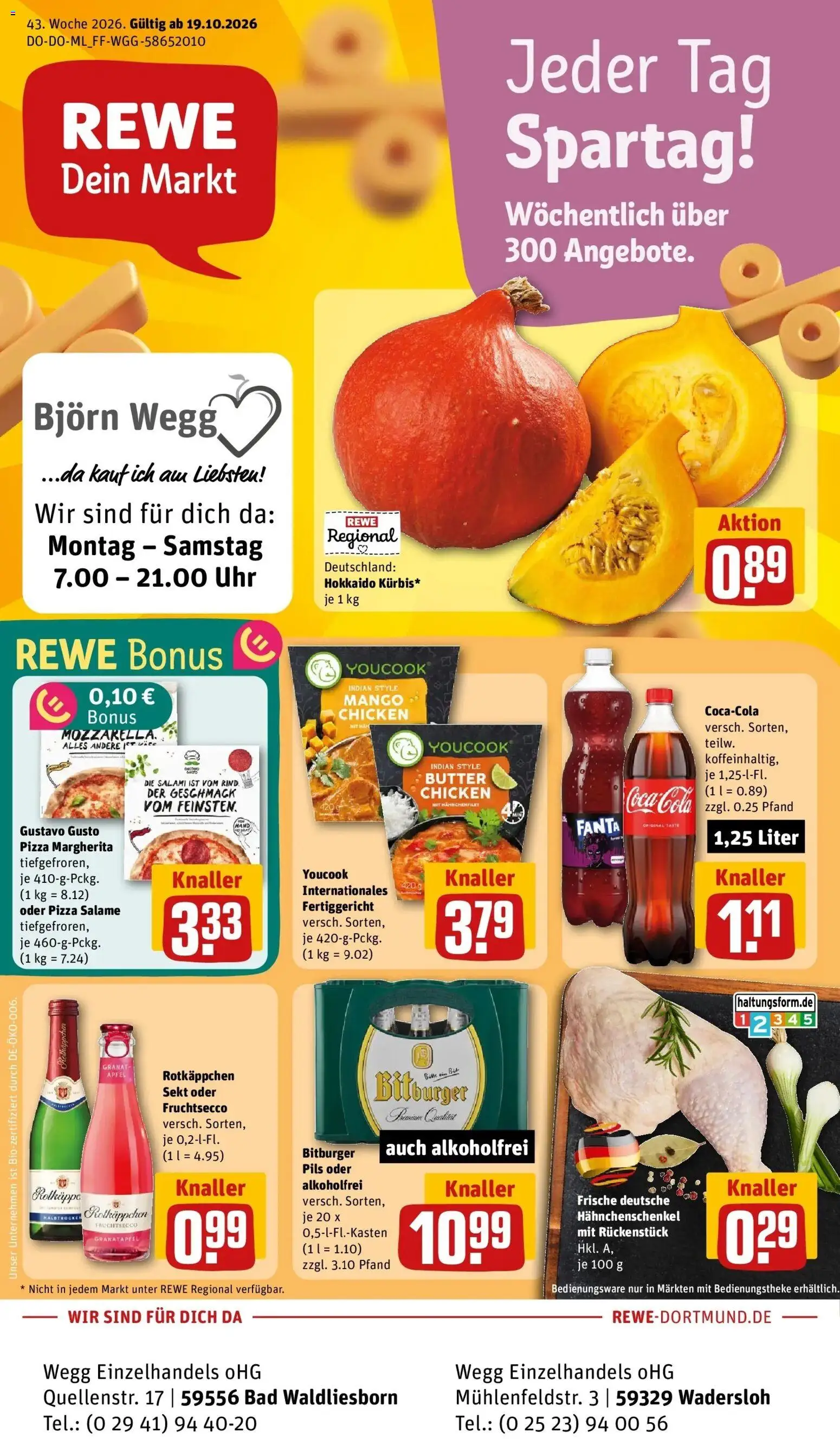 REWE Prospekt ab 19.10.2026 zum Blättern » Angebote | Seite: 1 | Produkte: Bitburger, Butter, Pils, Salami