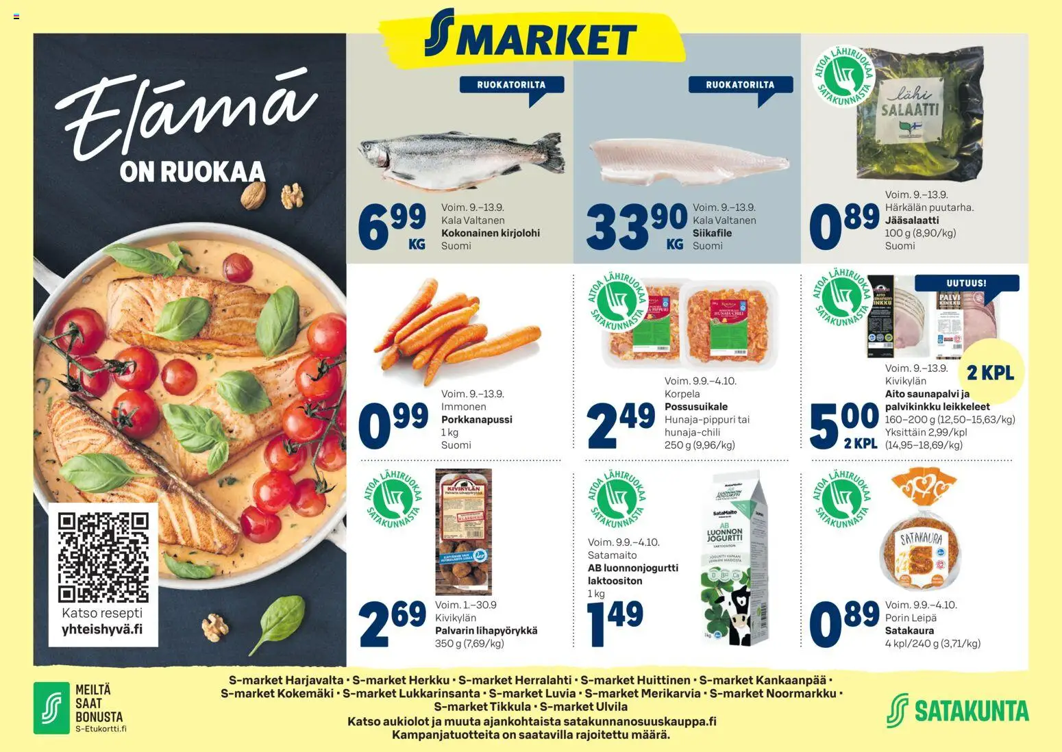 S-market - Elámá – voimassa 09/09/2026 alkaen | Sivu: 1 | Tuotteet: Jogurtti, Leipä, Kala, Salaatti