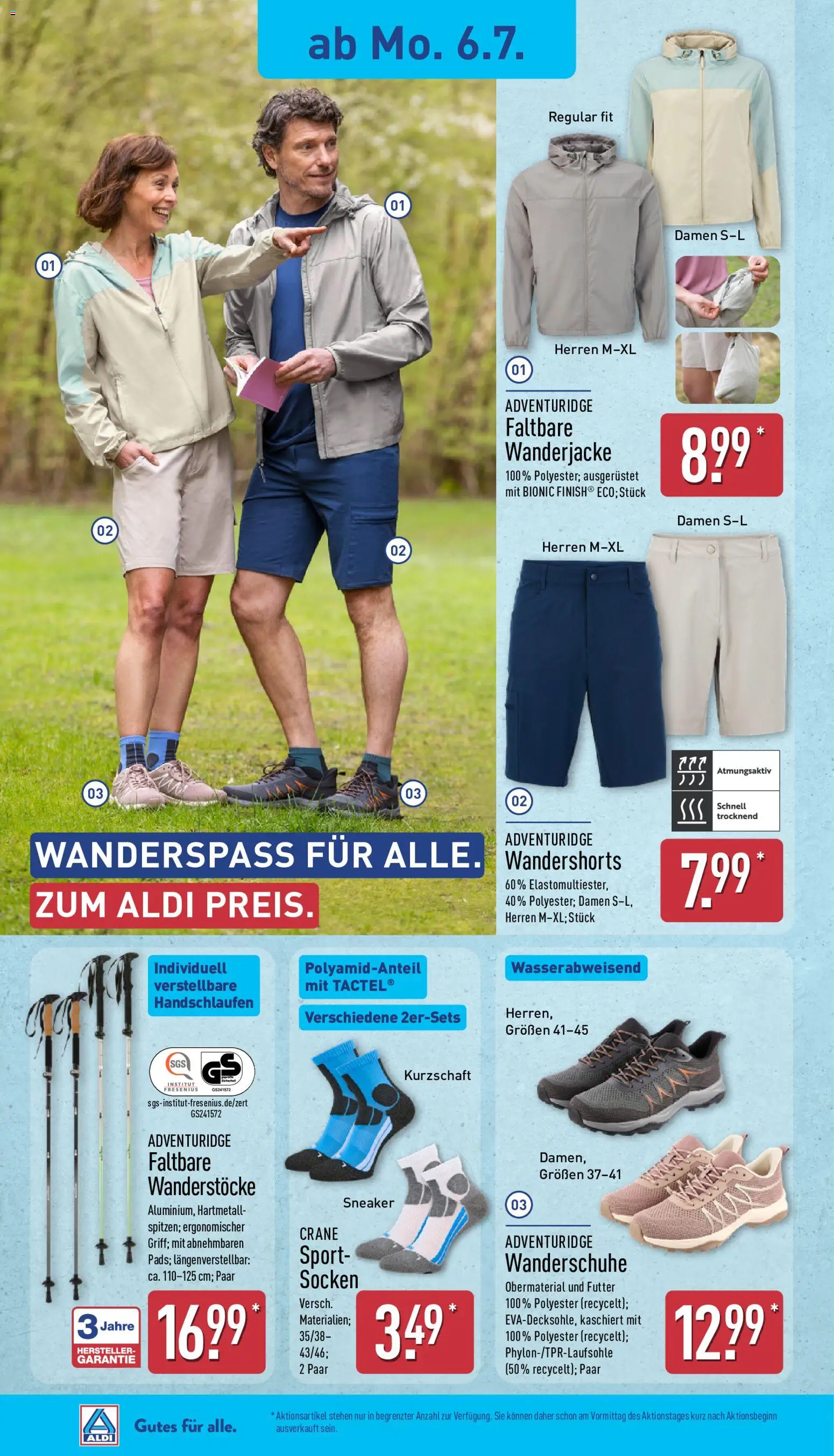 Aldi Prospekt – gültig ab 06.07.2026 | Seite: 18 | Produkte: Walking, Wanderjacke, Socken