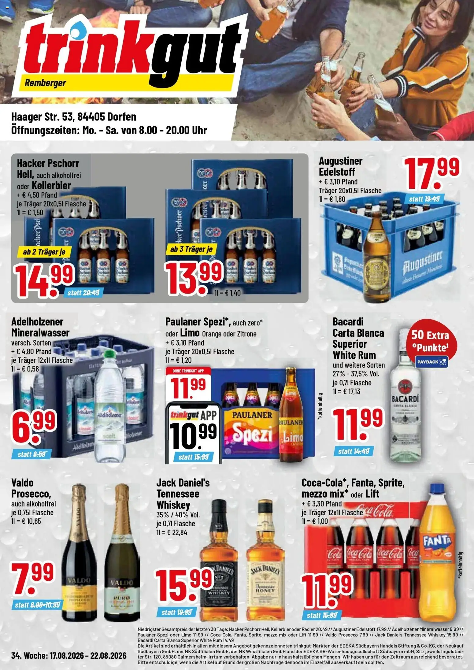 Trinkgut Prospekt Dorfen (ab 17.08.2026) » Angebote online | Seite: 1 | Produkte: Jack Daniel's, Prosecco, Whiskey, Paulaner