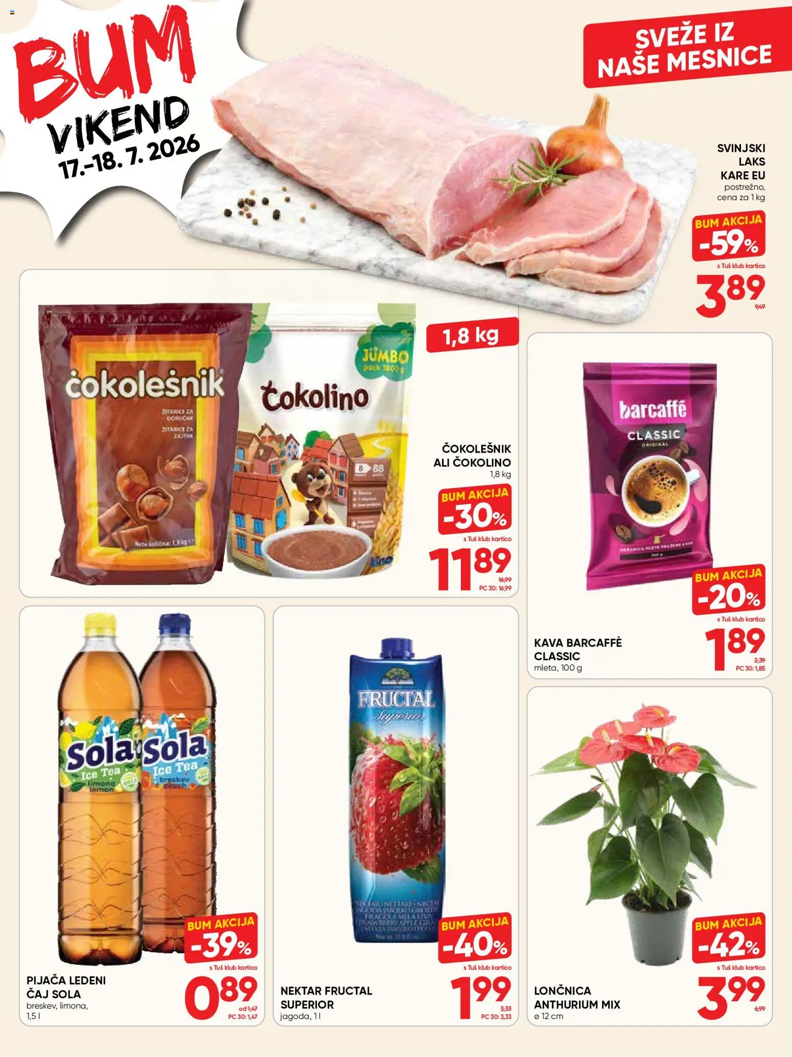 Novi Tuš katalog ponudbe – veljaven od 15.07.2026 | Stran: 12 | Izdelki: Čokolino, Čokolešnik, Kava, Caj