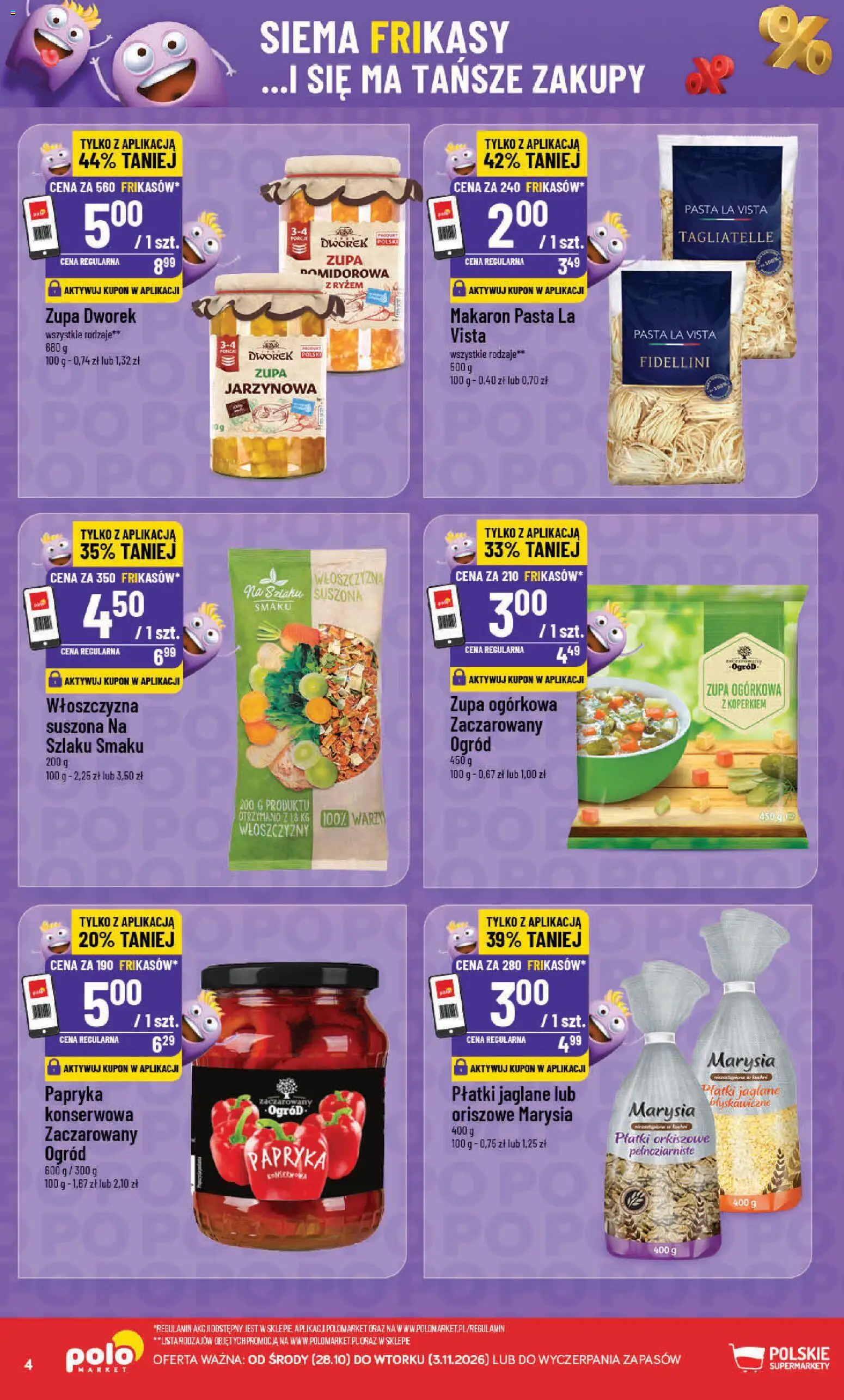 POLOmarket gazetka - Frikasowe Hity od 28.10.2026 | Strona: 4 | Produkty: Płatki jaglane, Papryka, Pasta, Makaron