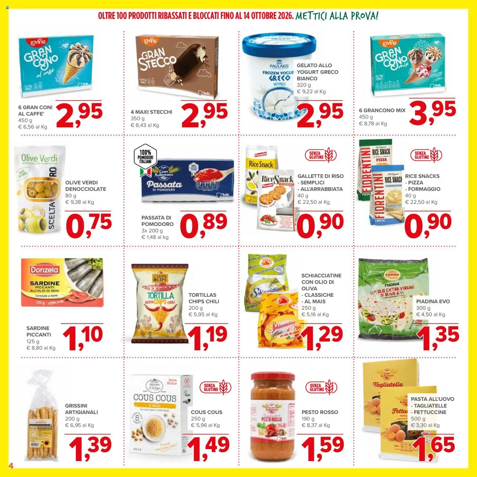 Volantino Todis del 20/08/2026 | Pagina: 4 | Prodotti: Tagliatelle, Pasta, Olio extra vergine, Ovino
