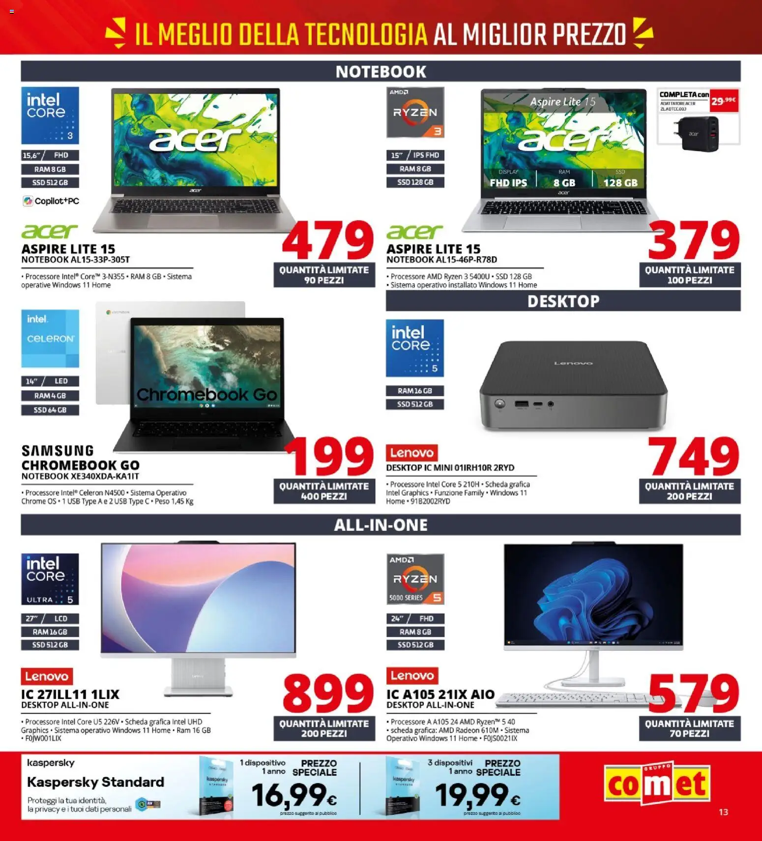 Volantino Comet del 10/09/2026 | Pagina: 13 | Prodotti: Notebook, Adattatore, USB, Samsung