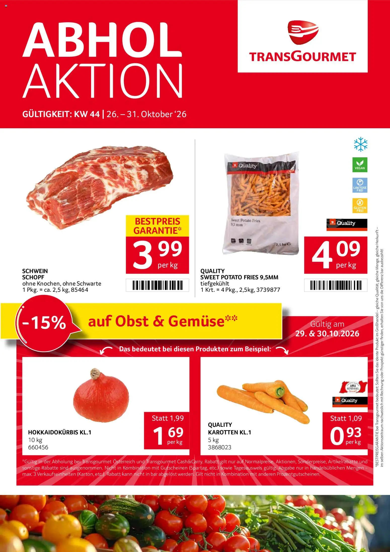 Transgourmet Abhol Aktion gültig ab 26.10.2026 | Seite: 1 | Produkte: Gemüse, Obst