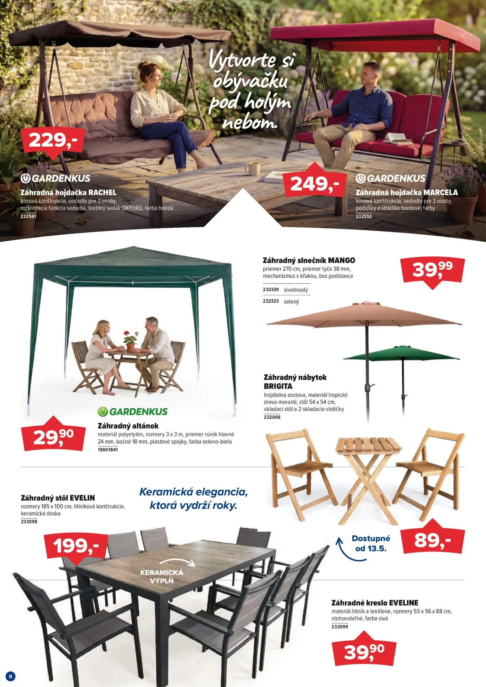 Nové Kinekus akcie – leták je platný od 01.05.2026 | Strana: 8 | Produkty: Nábytok, Stoličky, Stôl, Záhradný stôl