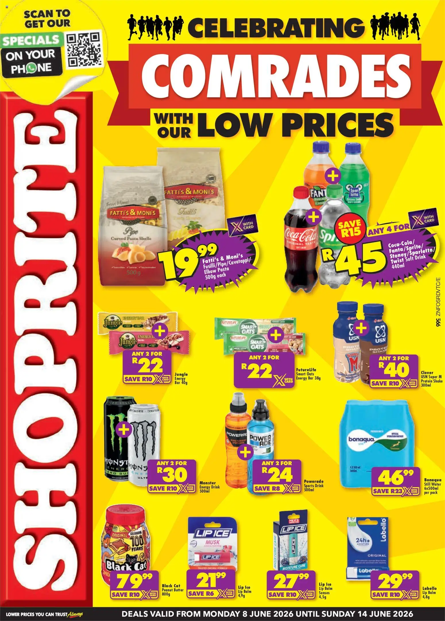 New Shoprite catalogue – valid from 08.06.2026 | Page: 1 | Products: Phone, Pasta, Water, Lip balm