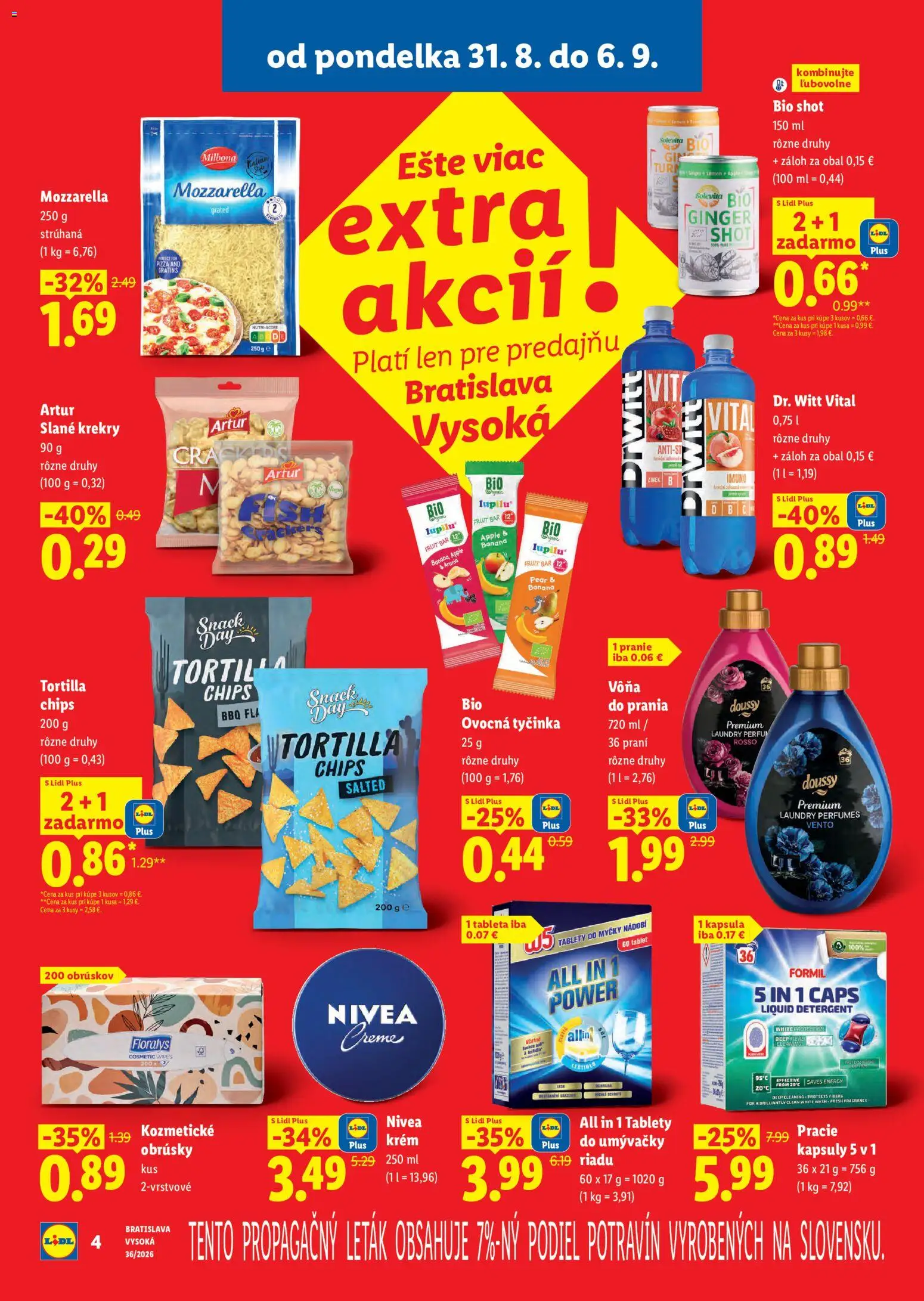 Nové Lidl akcie – leták je platný od 31.08.2026 | Strana: 4 | Produkty: Tablet, Nivea, Tablety do umývačky riadu, Tortilla chips