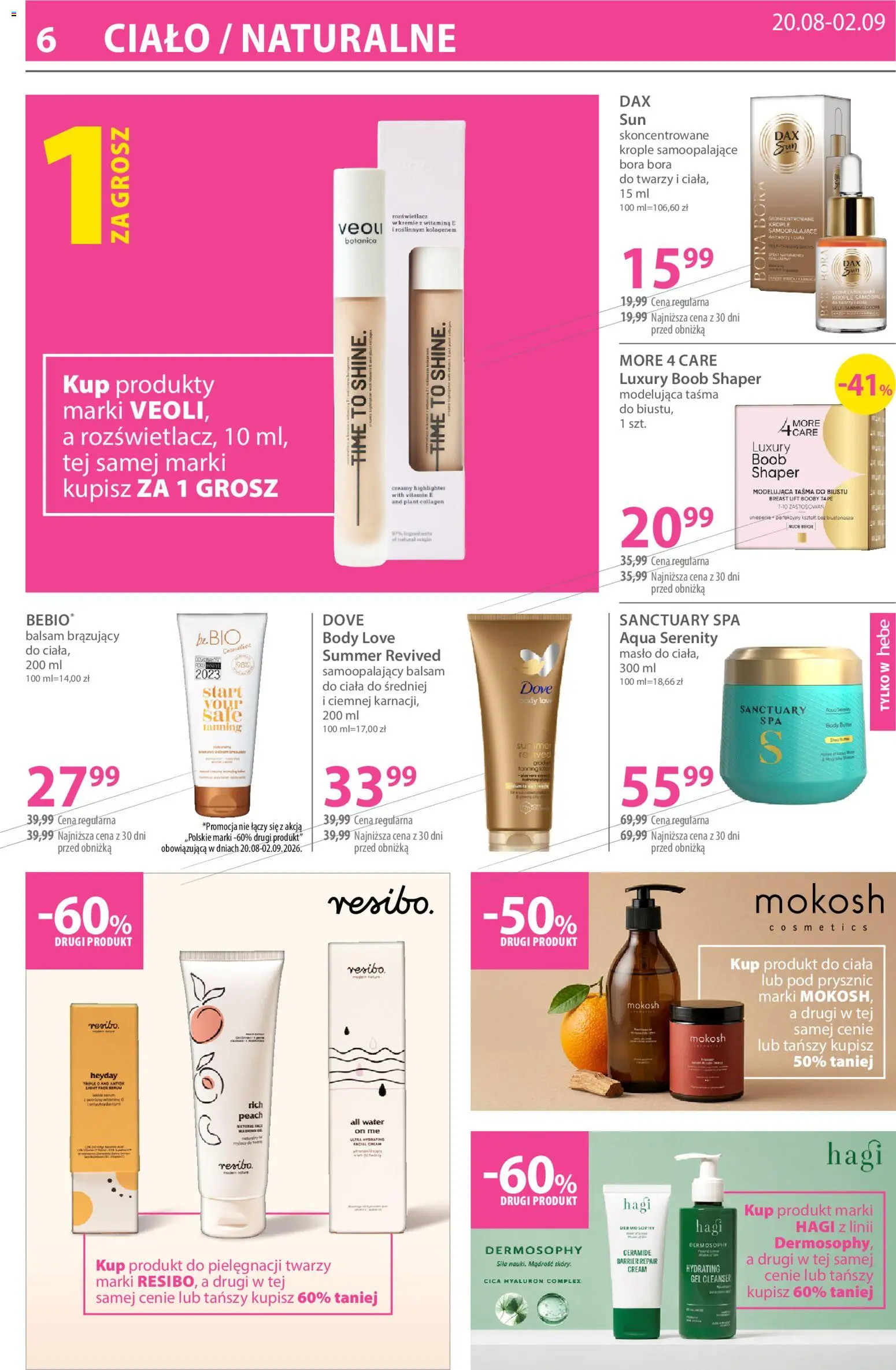 Hebe gazetka od 20.08.2026 | Strona: 6 | Produkty: Balsam brązujący, Masło, Body, Dove