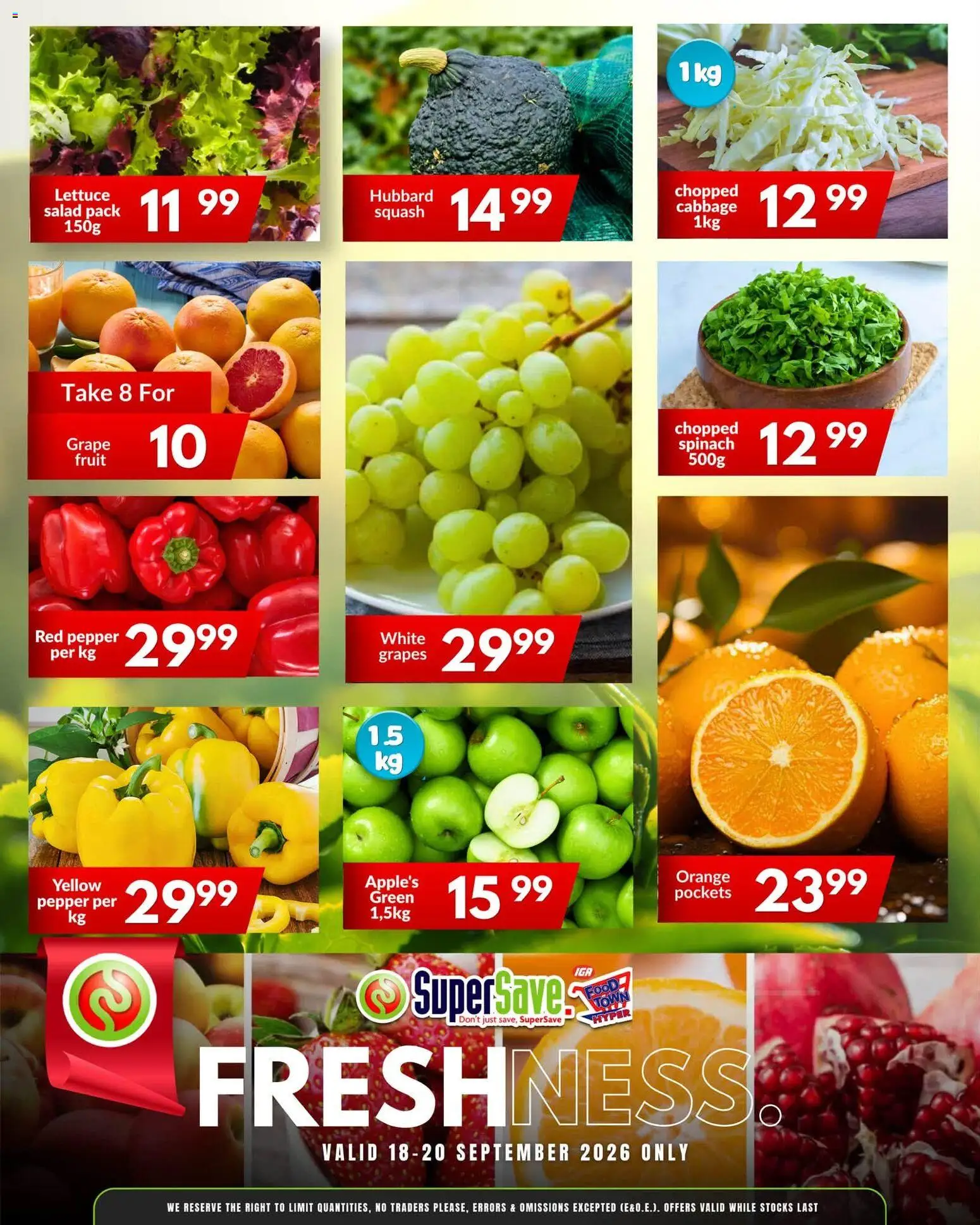 New Super Save catalogue – valid from 18/09/2026 | Page: 4 | Products: Squash, Salad, Lettuce, Grapes