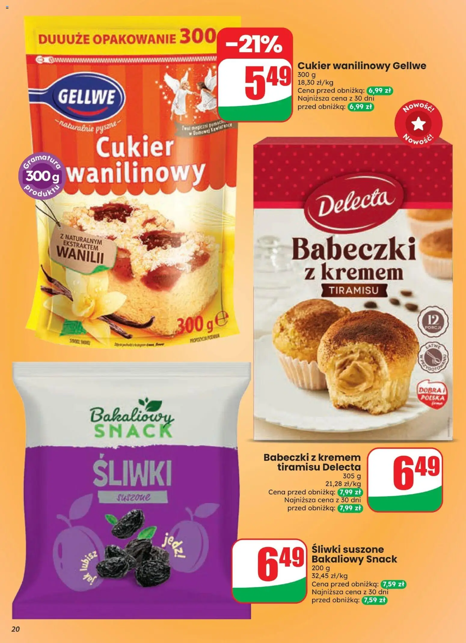 Dino gazetka od 07.10.2026 | Strona: 20 | Produkty: Śliwki, Babeczki, Cukier wanilinowy, Cukier