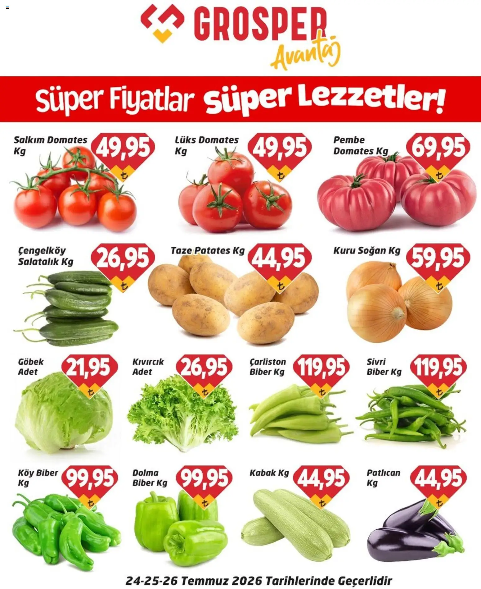 Grosper - Sebze ve meyve - 24 Temmuz 2026 tarihinden itibaren geçerlidir | Sayfa: 2 | Ürünler: Kabak, Patates, Soğan, Biber
