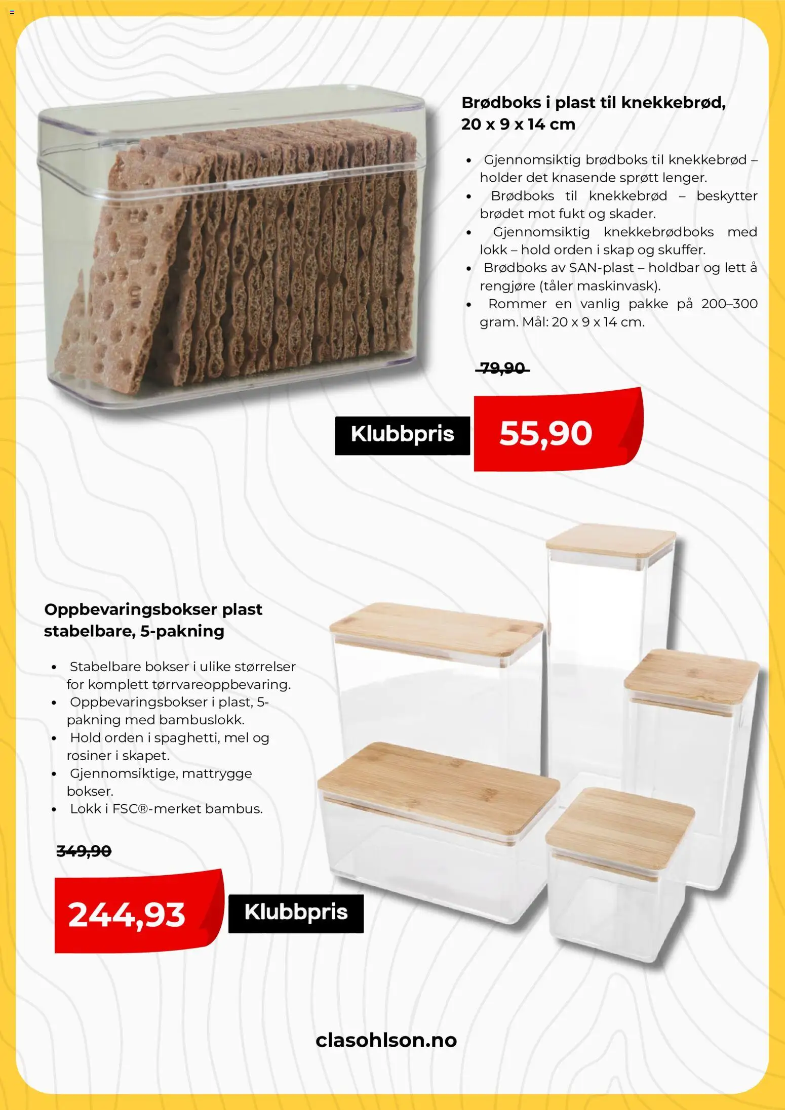 {H1} | Side: 5 | Produkter: Oppbevaringsbokser, Knekkebrød, Rosiner, Mel