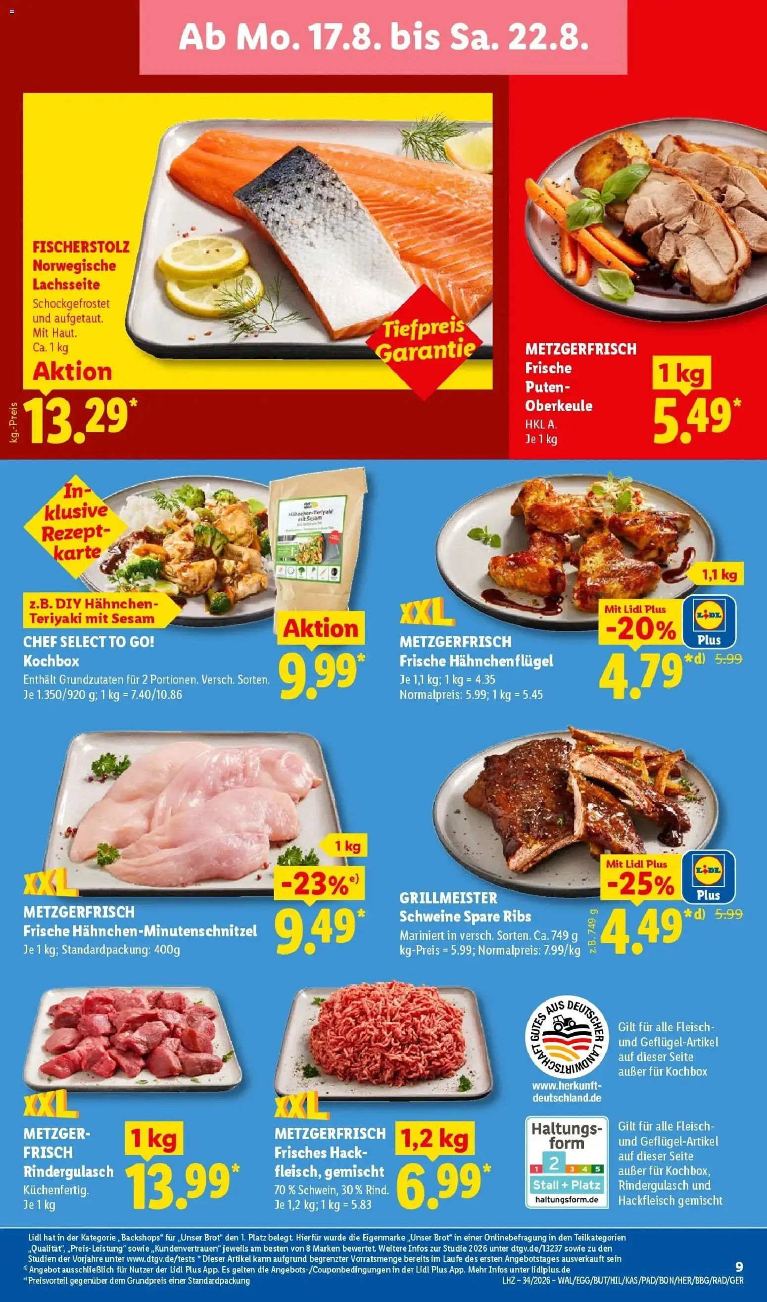 Lidl Prospekt Einbeck (ab 17.08.2026) zum Blättern » Angebote | Seite: 19 | Produkte: Hahnchen, Spare ribs, Brot, Fleisch