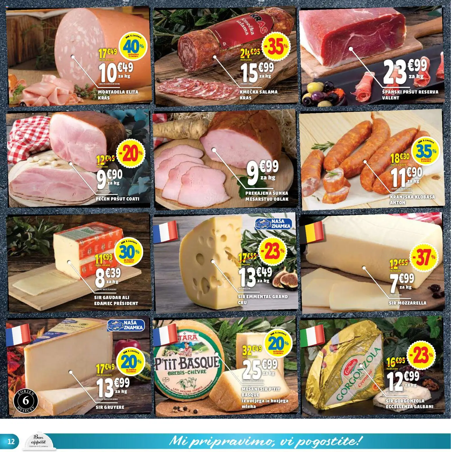 Novi E.leclerc katalog ponudbe – veljaven od 10.06.2026 | Stran: 12 | Izdelki: Edamec, Sir, Salama, Sunka