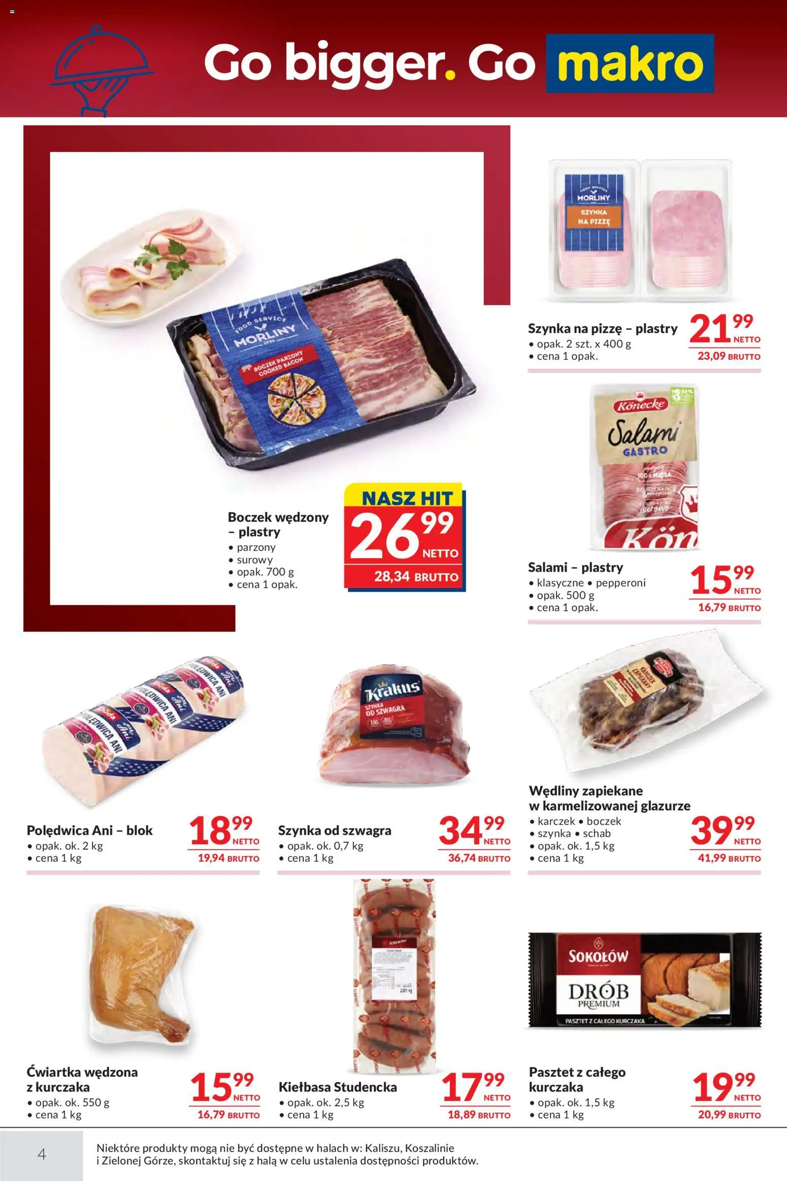 Makro gazetka - Oferta dla gastronomii od 01.09.2026 | Strona: 4 | Produkty: Kiełbasa, Schab, Szynka, Boczek