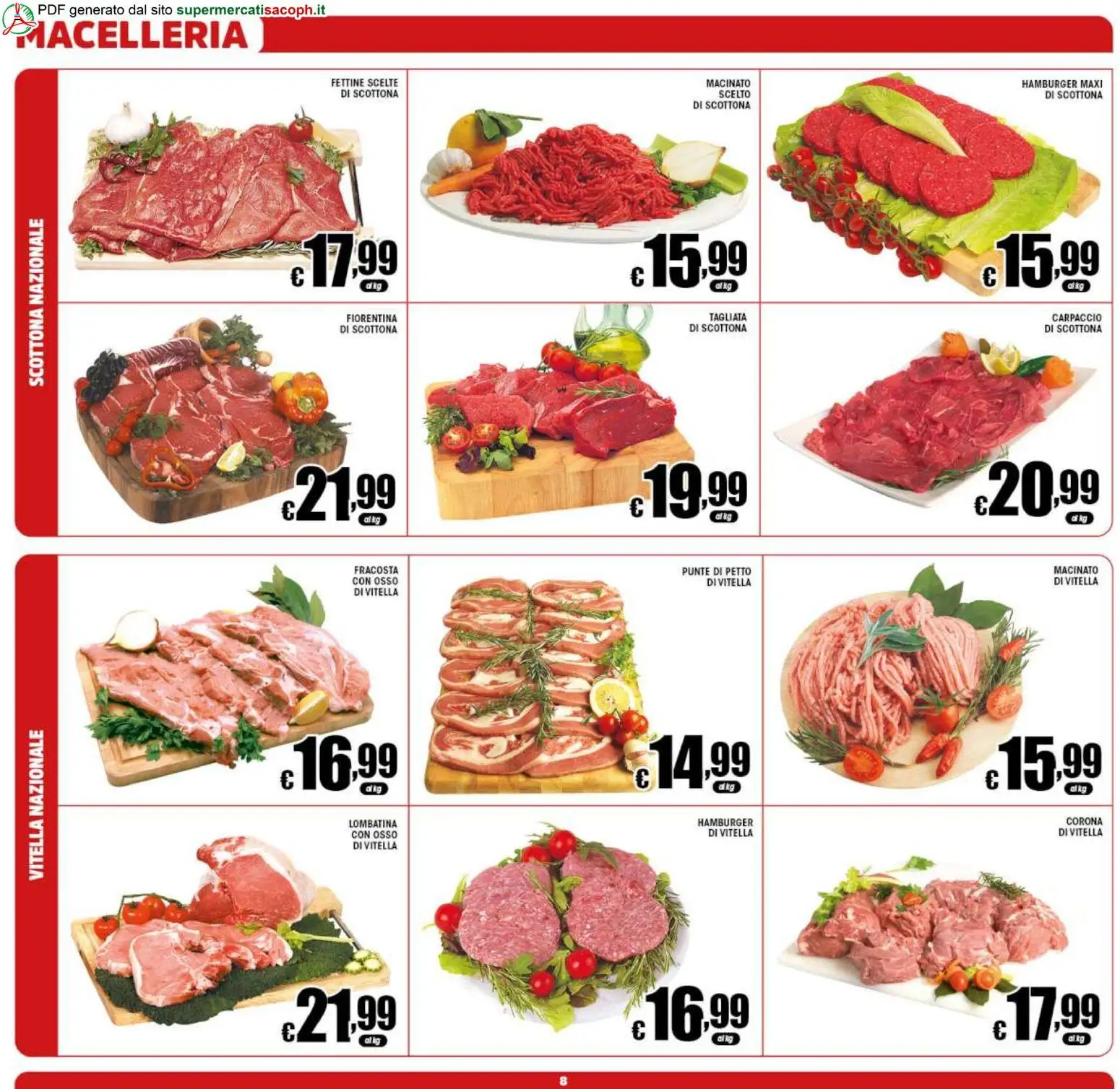 Volantino Sacoph del 29.05.2026 | Pagina: 8 | Prodotti: Hamburger, Macinato