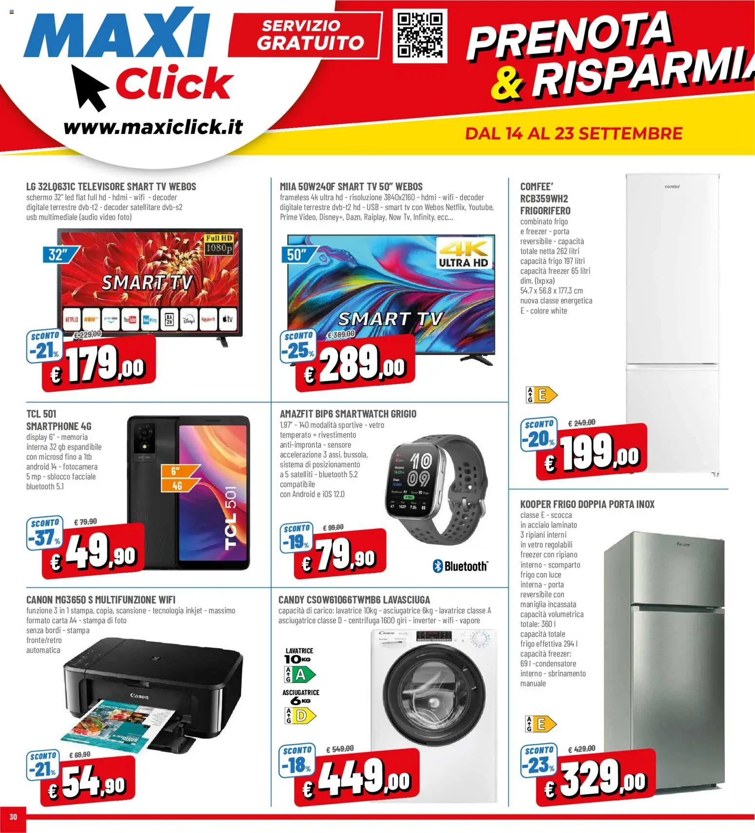 Volantino Famila del 14/09/2026 | Pagina: 30 | Prodotti: Asciugatrice, Smartphone, Audio, USB