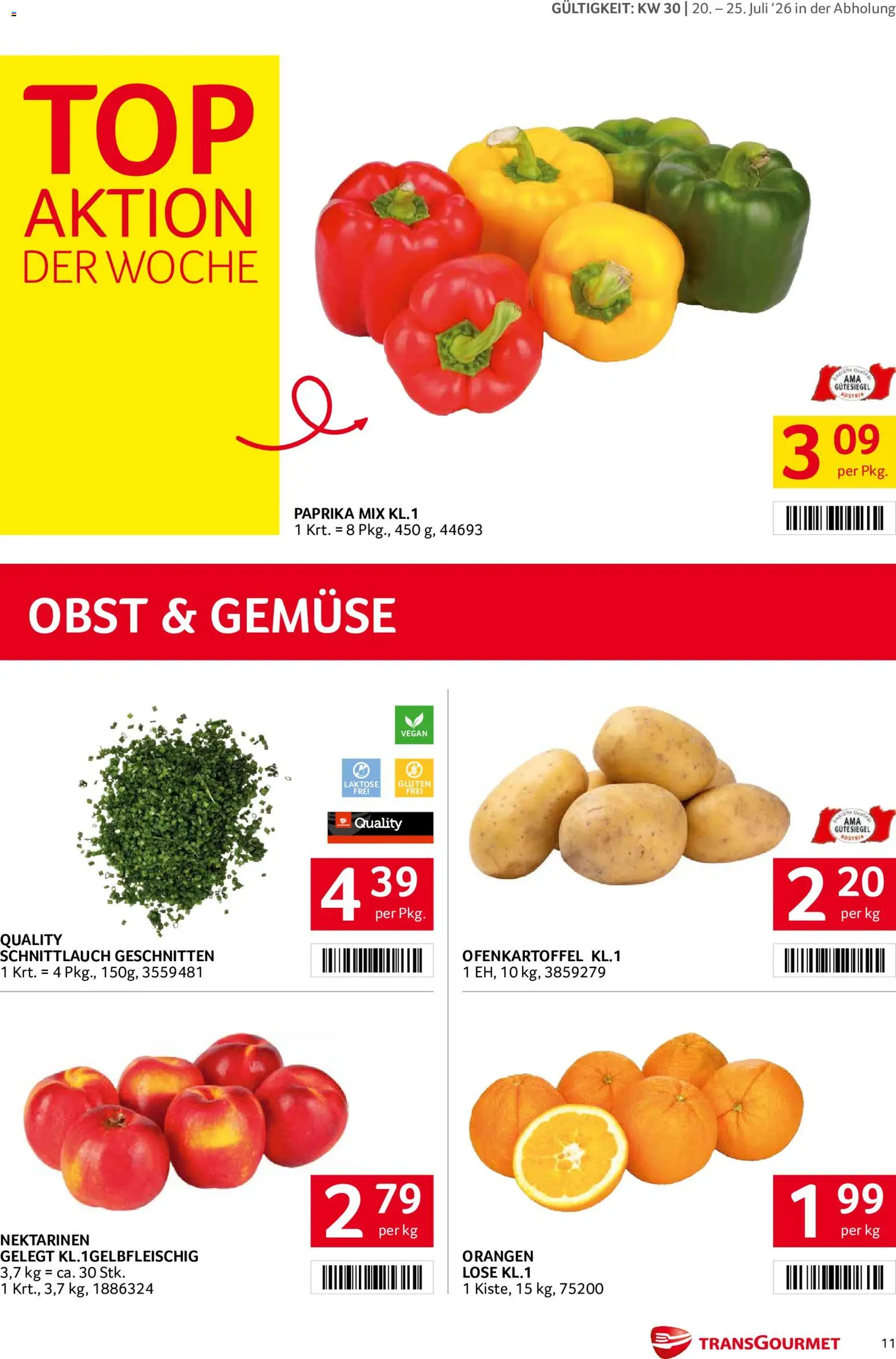 Transgourmet Flugblatt gültig ab 20.07.2026 | Seite: 11 | Produkte: Gemüse, Obst, Orangen