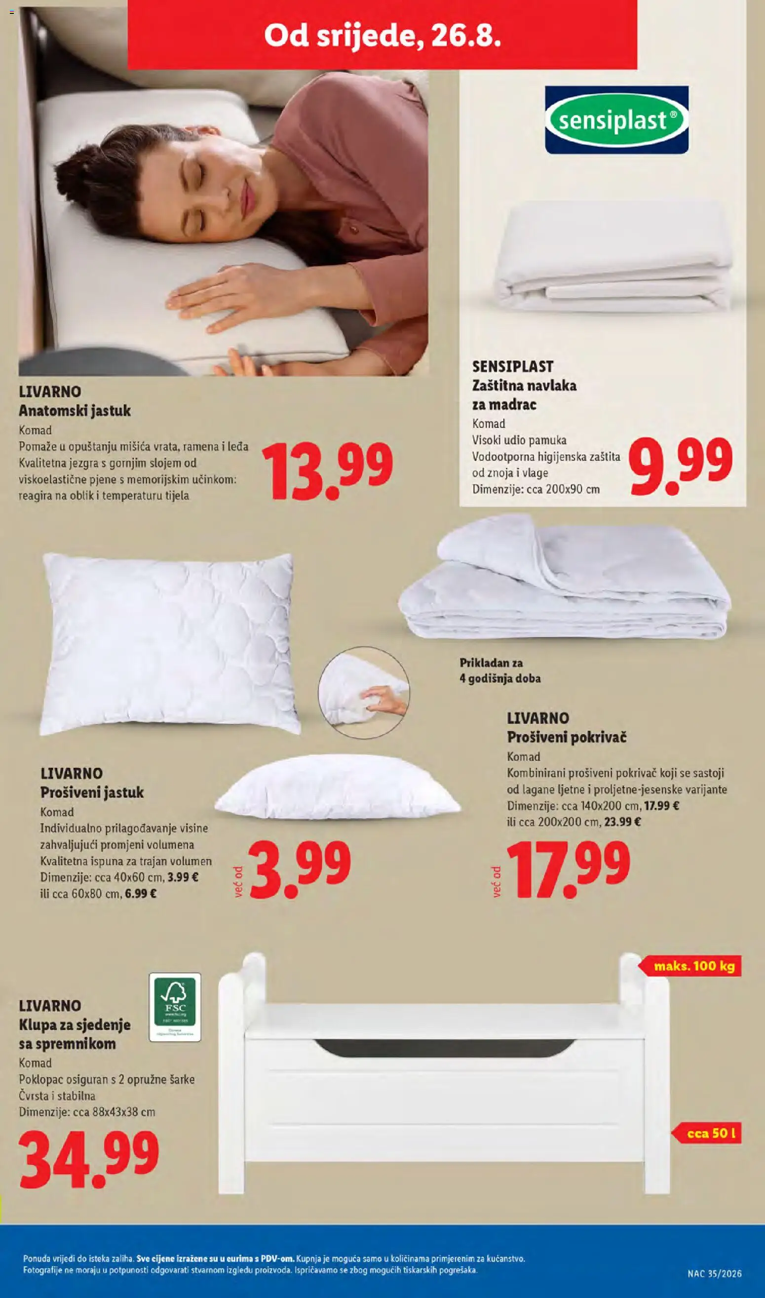 Lidl katalog | vrijedi od 24.08.2026 | Stranica: 39 | Proizvodi: Madrac, Jastuk, Pokrivač