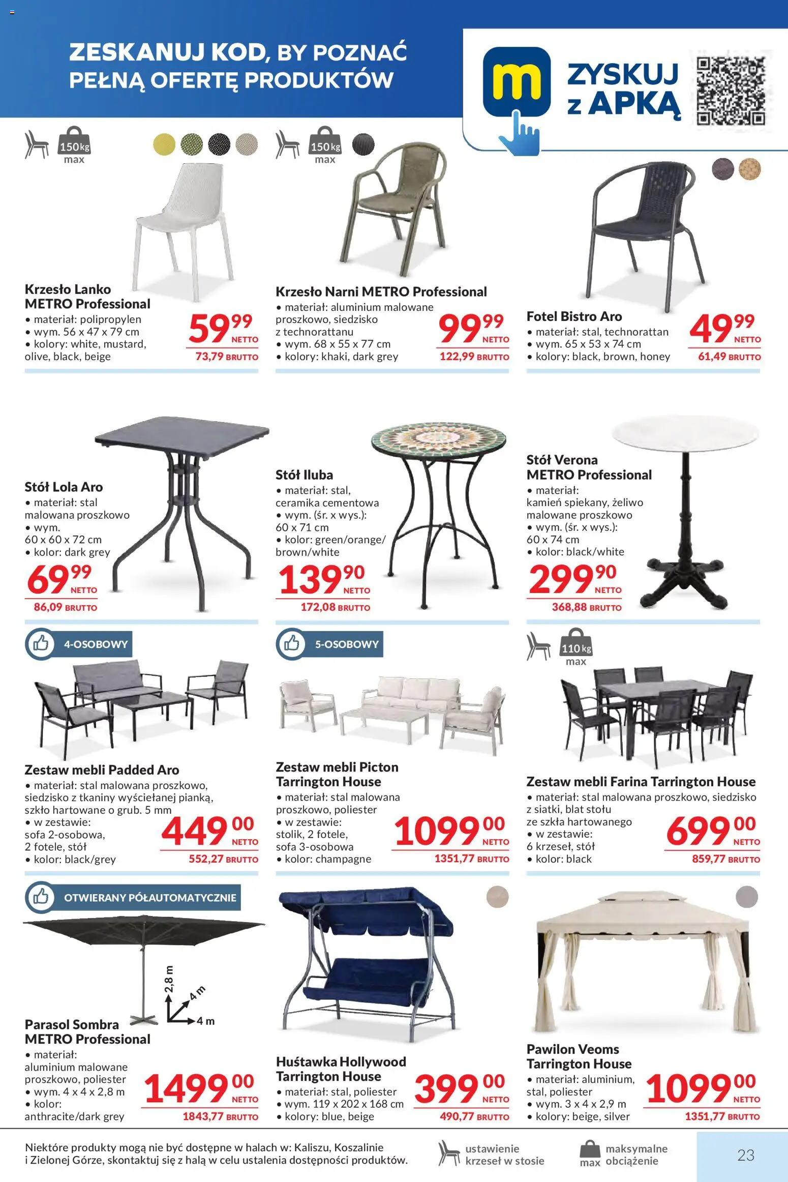 Makro gazetka od 09.06.2026 | Strona: 23 | Produkty: Parasol, Sofa, Fotel, Krzesło