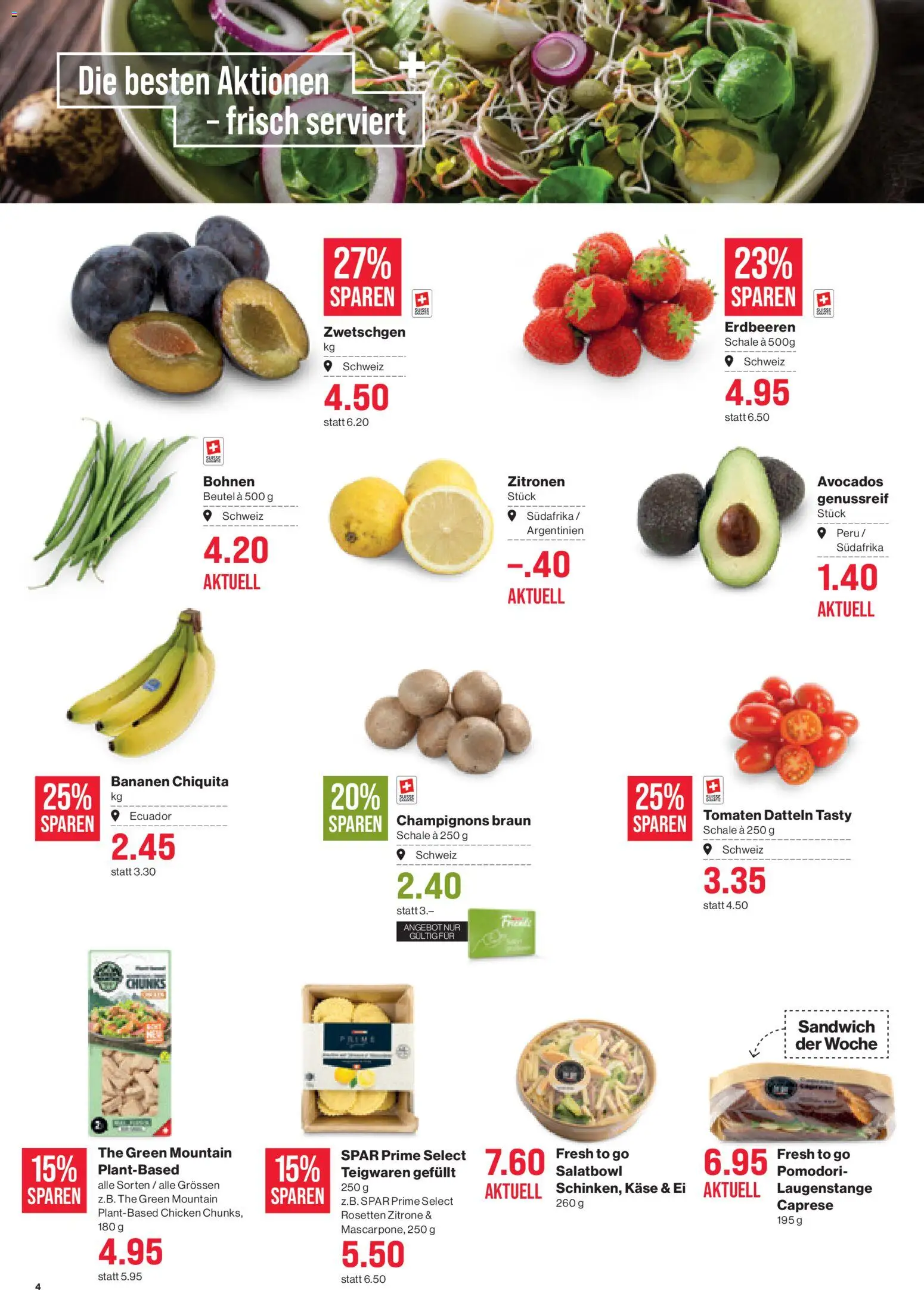 SPAR aktionen – gültig ab 20.08.2026 | Seite: 4 | Produkte: Zitronen, Zwetschgen, Käse, Bananen
