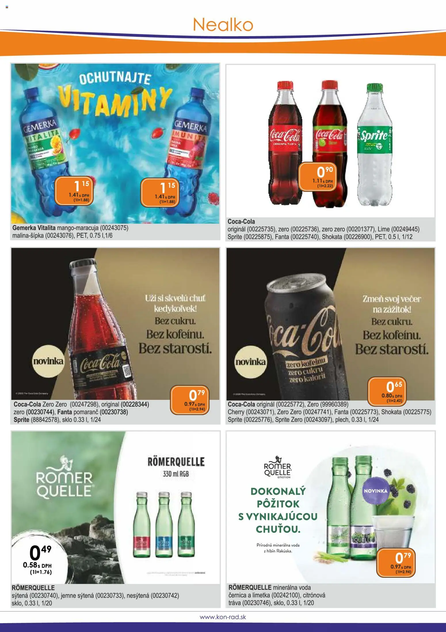 Nové KON - RAD akcie – leták je platný od 01.09.2026 | Strana: 27 | Produkty: Limetka, Voda, Coca cola, Minerálna voda