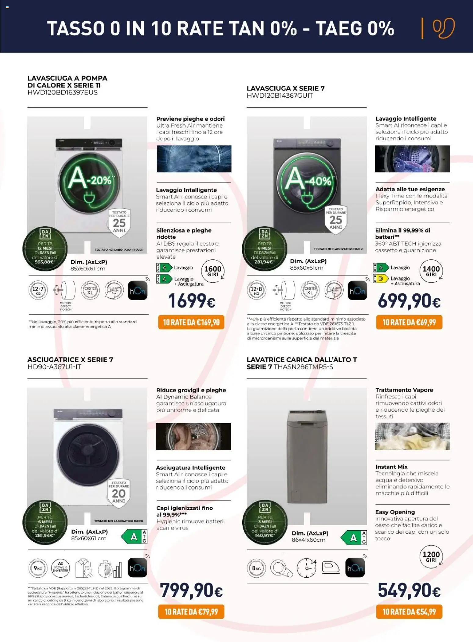 Volantino Unieuro del 21/08/2026 | Pagina: 7 | Prodotti: Lavasciuga, Tè, Acqua, Lavatrice
