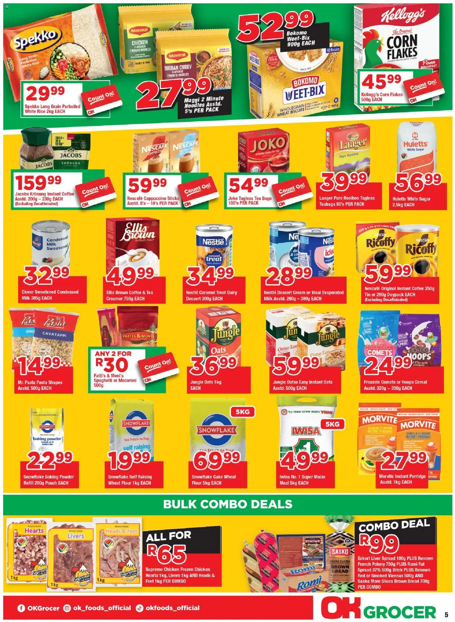 New OK Foods catalogue – valid from 25.05.2026 | Page: 5 | Products: Cake, Chicken, Powder, Estuche organizador de viaje