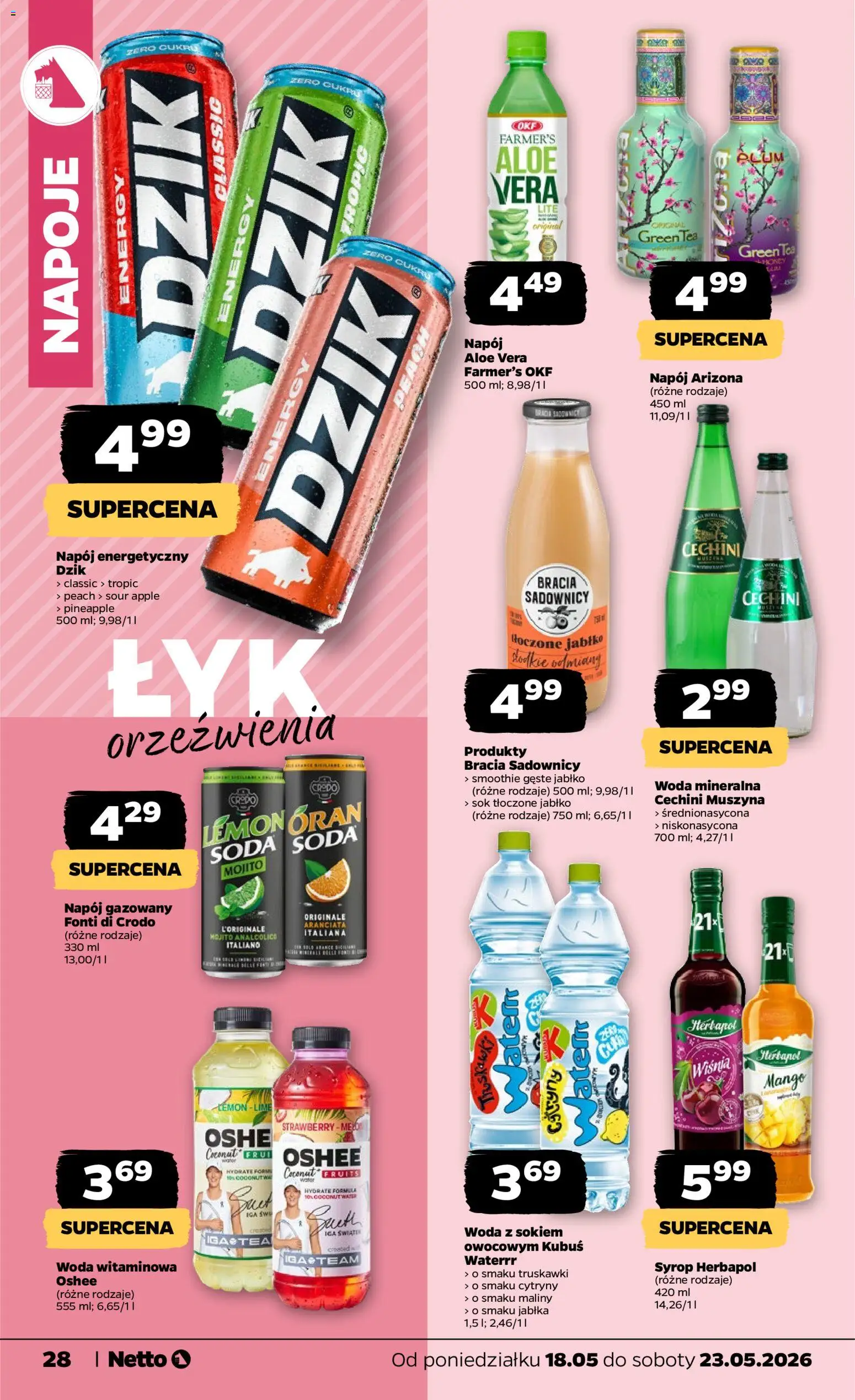 Netto gazetka od poniedziałku spożywcza od 18.05.2026 | Strona: 28 | Produkty: Syrop, Cytryny, Jabłka, Truskawki