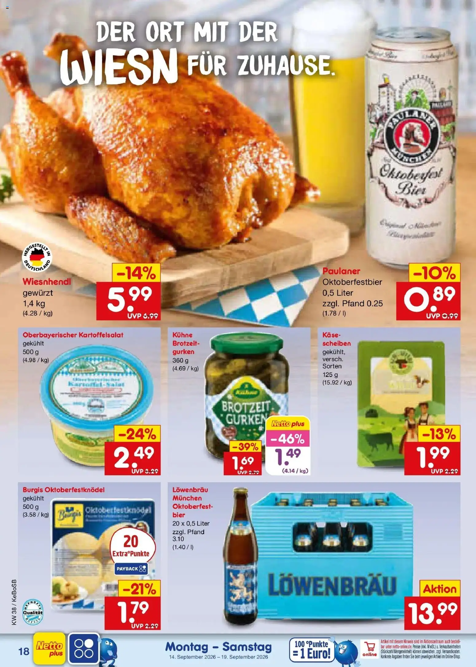 Netto Marken-Discount Prospekt Kruft – gültig ab 14.09.2026 | Seite: 28 | Produkte: Käse, Bier, Gurken, Paulaner