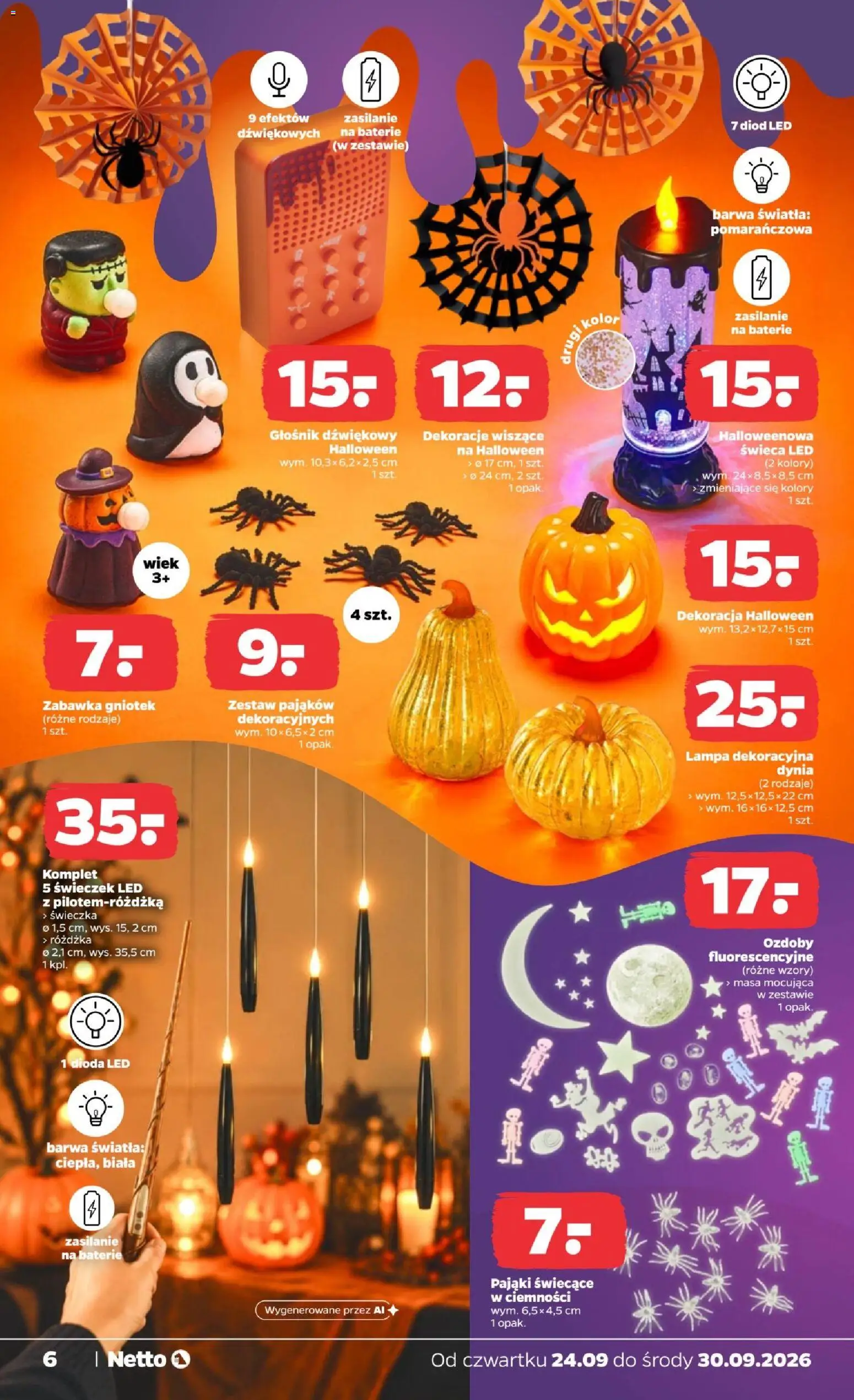 Netto gazetka od czwartku NonFood od 24.09.2026 | Strona: 6 | Produkty: Głośnik, Świeca, Baterie, Dekoracje
