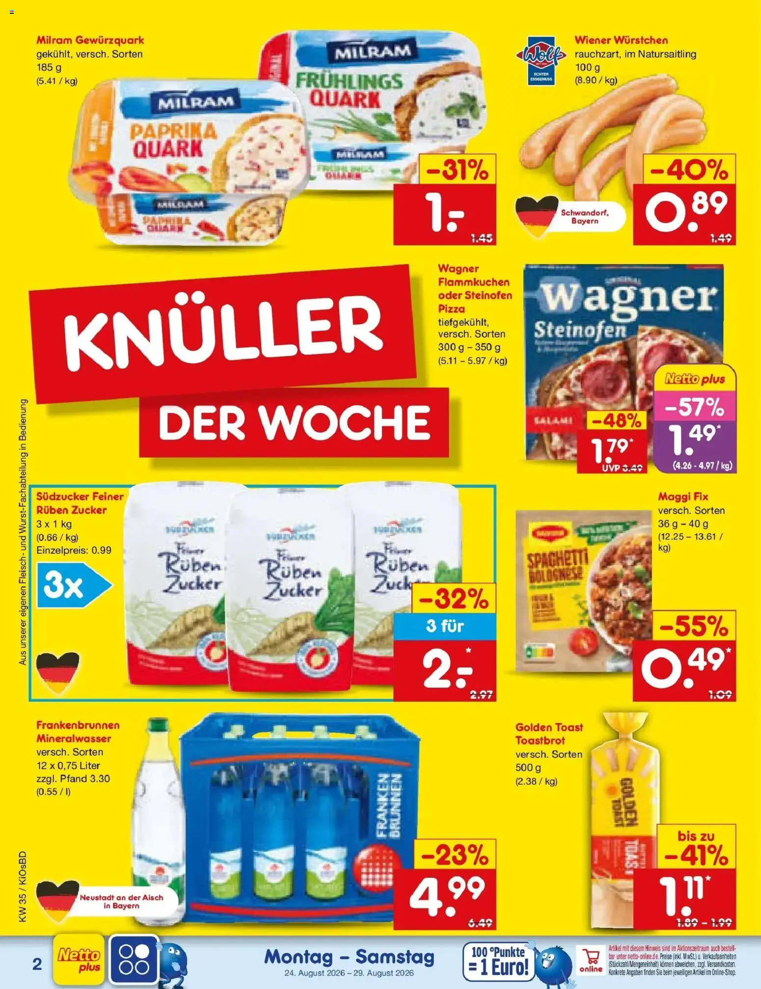 Netto Marken-Discount Prospekt Mistelbach – gültig ab 24.08.2026 | Seite: 2 | Produkte: Maggi, Quark, Maggi fix, Pizza