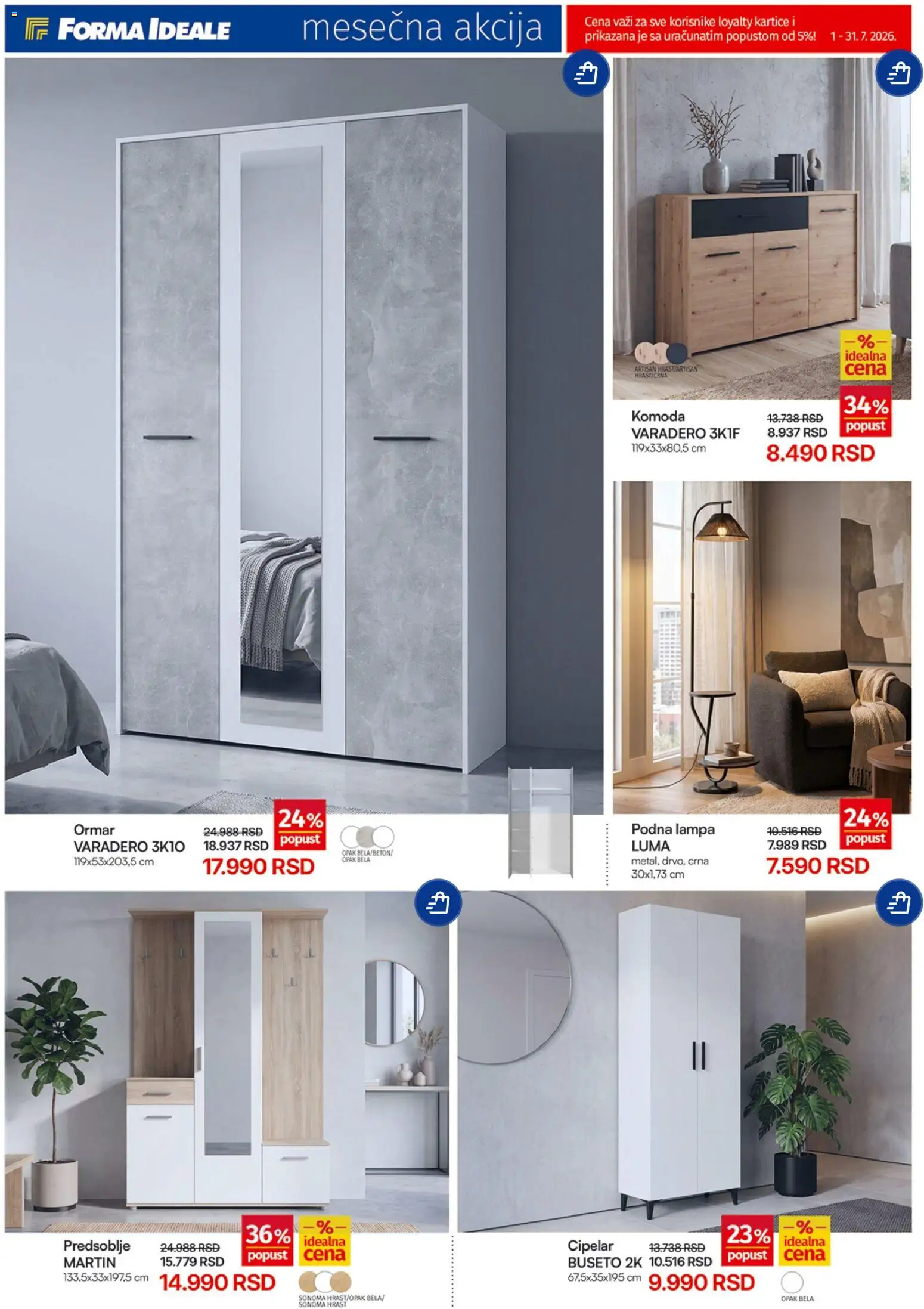 Forma Ideale katalog - važi od 01.07.2026 | Strana: 7 | Proizvode: Komoda, Lampa, Podna lampa, Cipelar