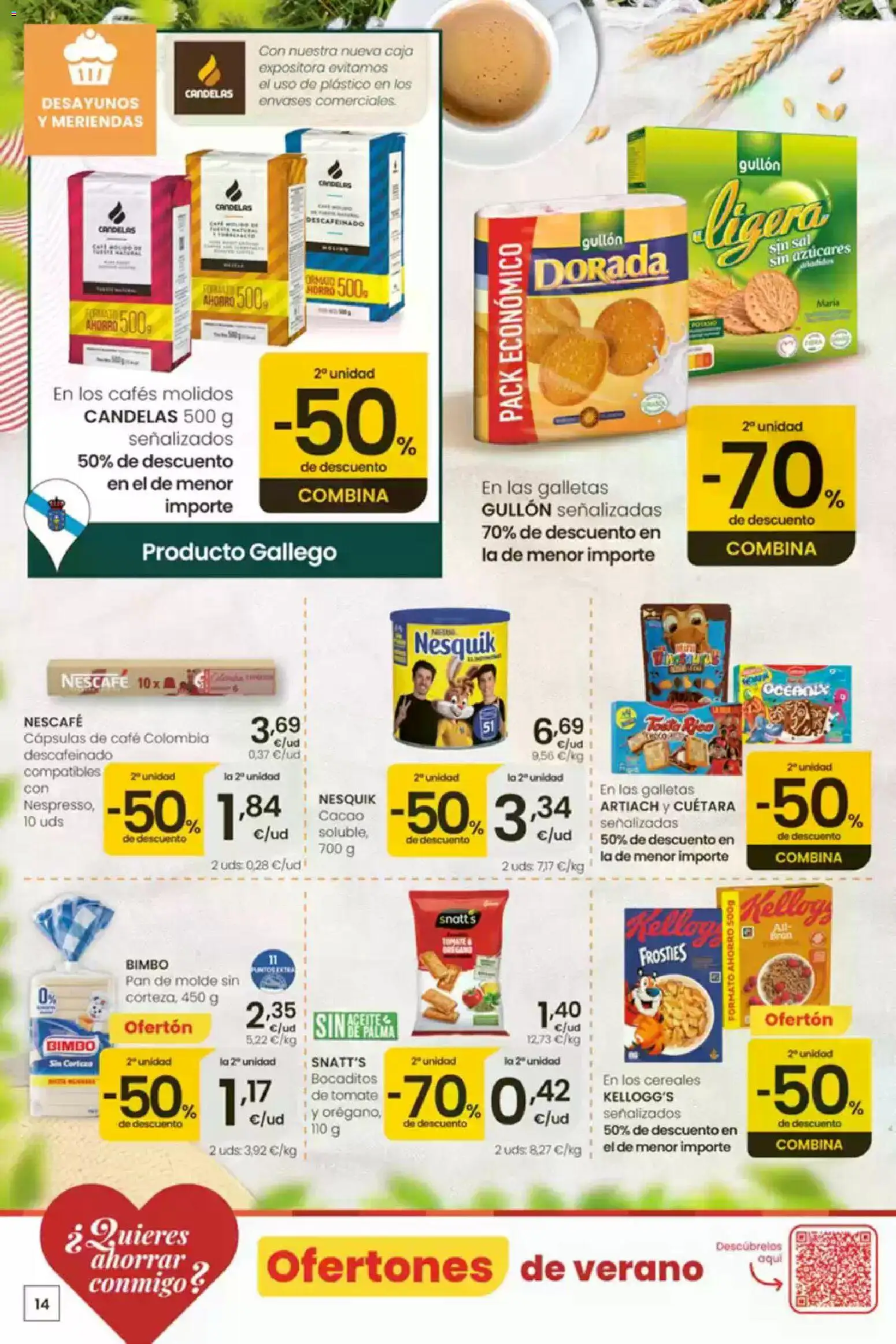 Eroski Ofertones de verano │ válido desde el 16/07/2026 | Página: 14 | Productos: Pan, Café, Galletas, Φρυγανιές σικάλεως