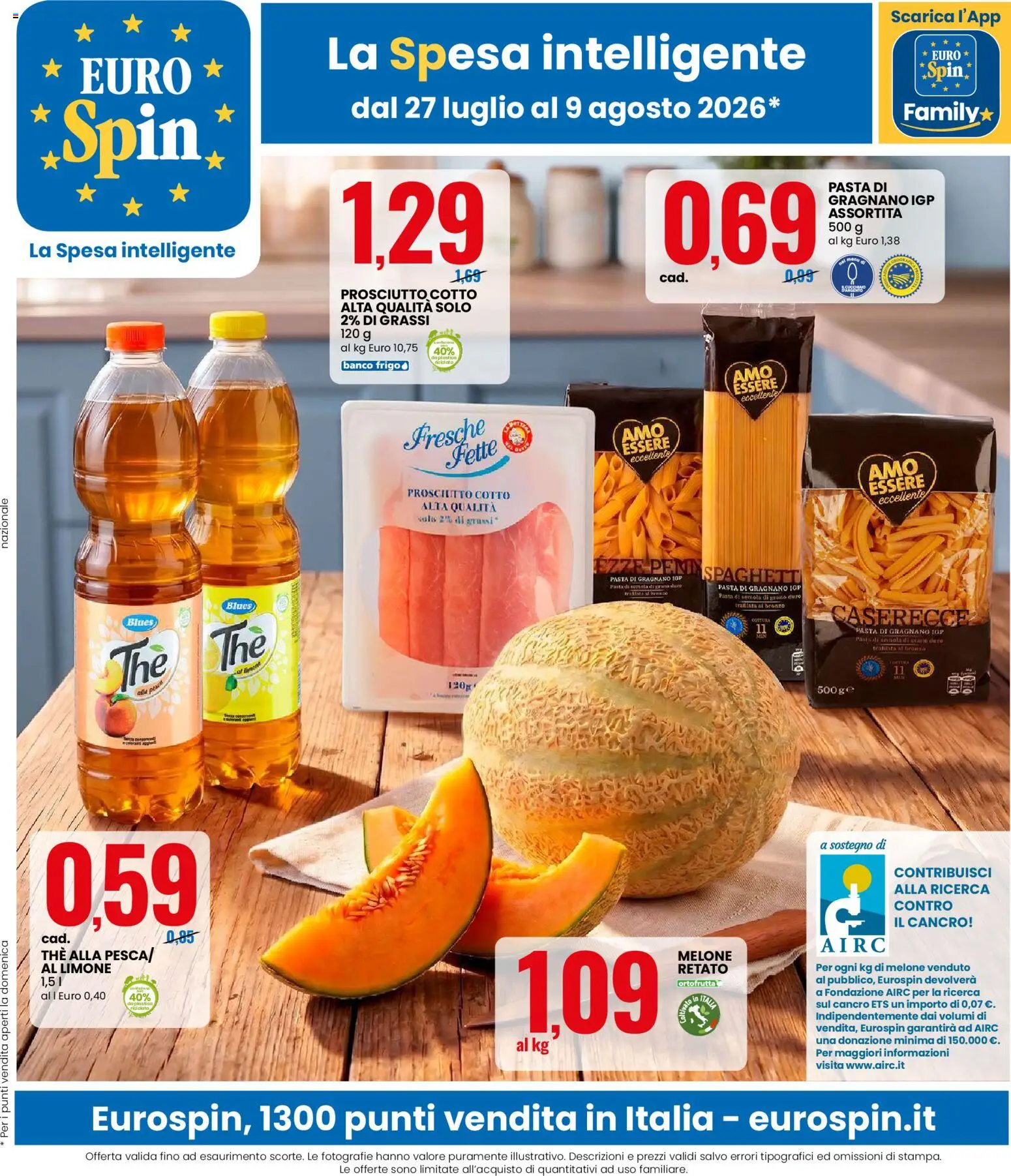 Volantino Eurospin del 27/07/2026 | Pagina: 1 | Prodotti: Pasta, Melone, Semola, Stampa