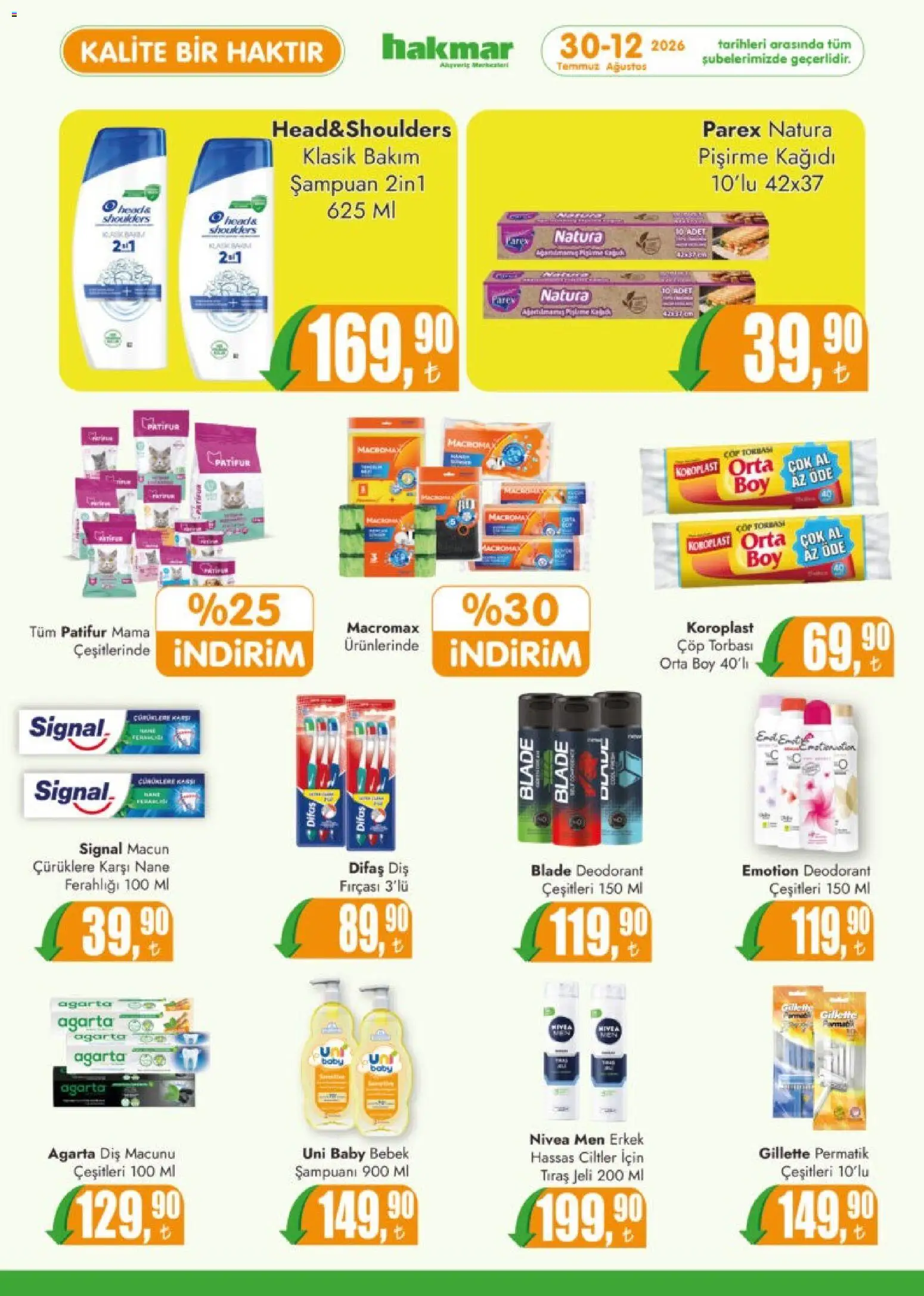 Hakmar Katalog - 30 Temmuz 2026 tarihinden itibaren geçerlidir | Sayfa: 6 | Ürünler: Çöp torbası, Deodorant, Diş macunu, Nane